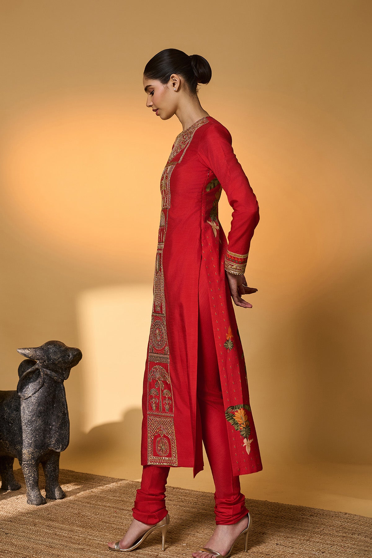 Red Khidki Kurta Set