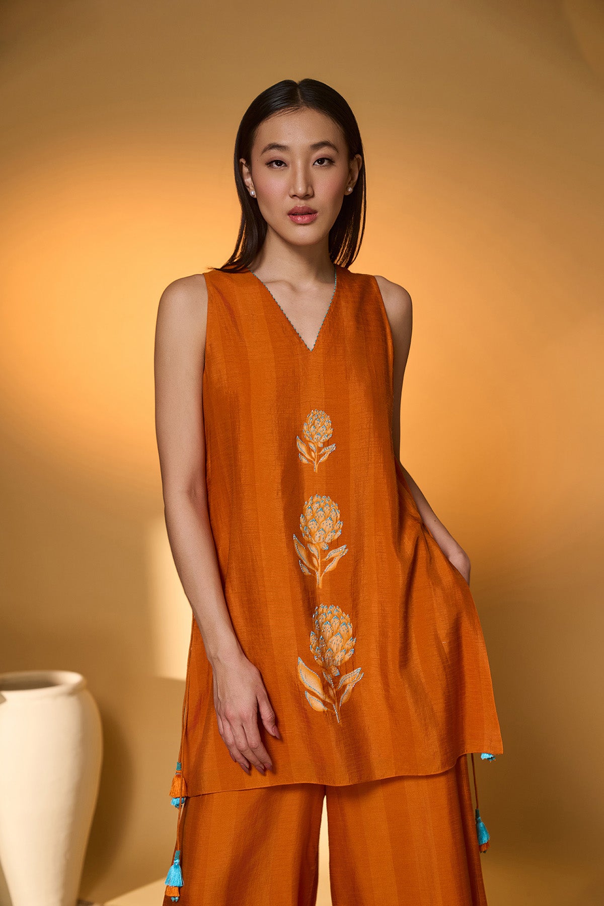 Saffron Sky Striped Kurta Set