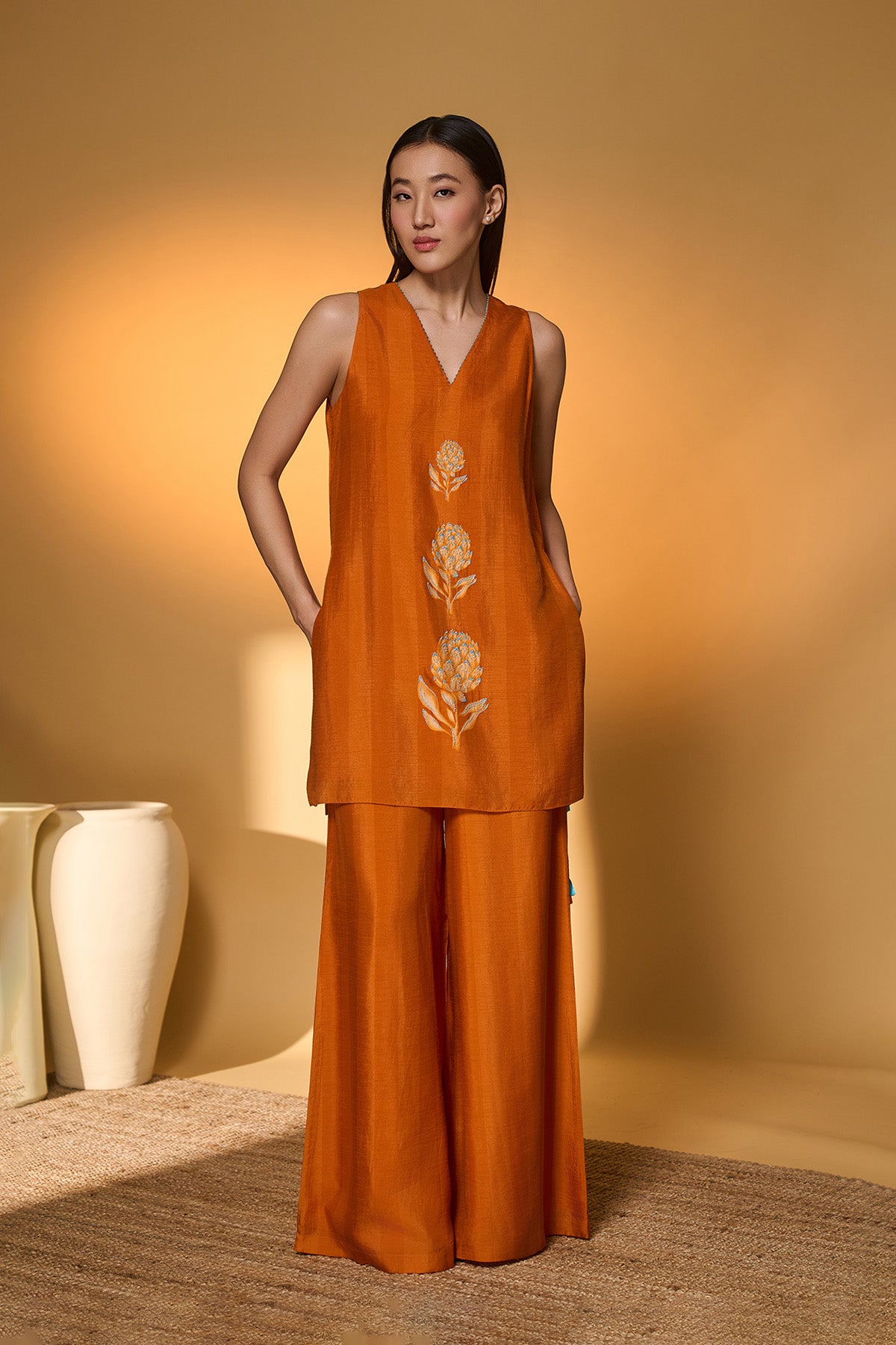 Saffron Sky Striped Kurta Set