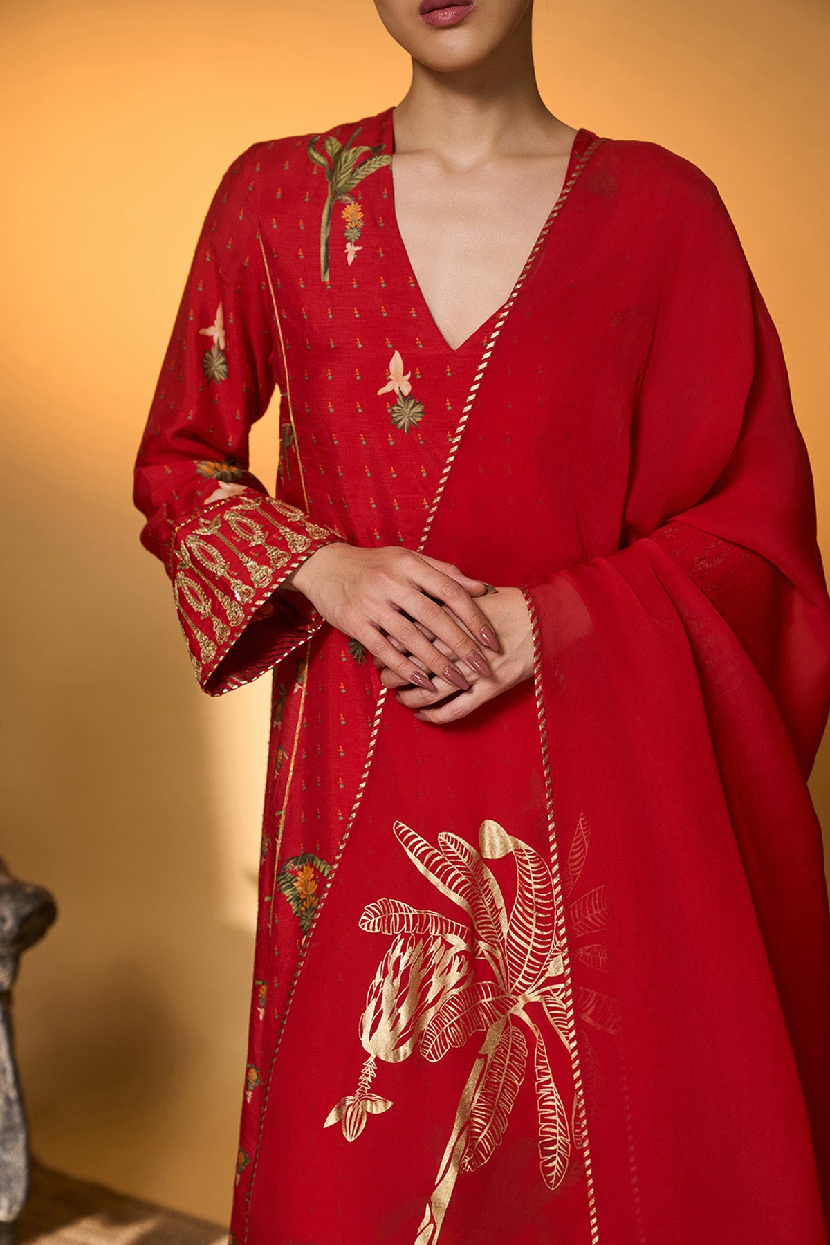 Red Tropical Anarkali Set