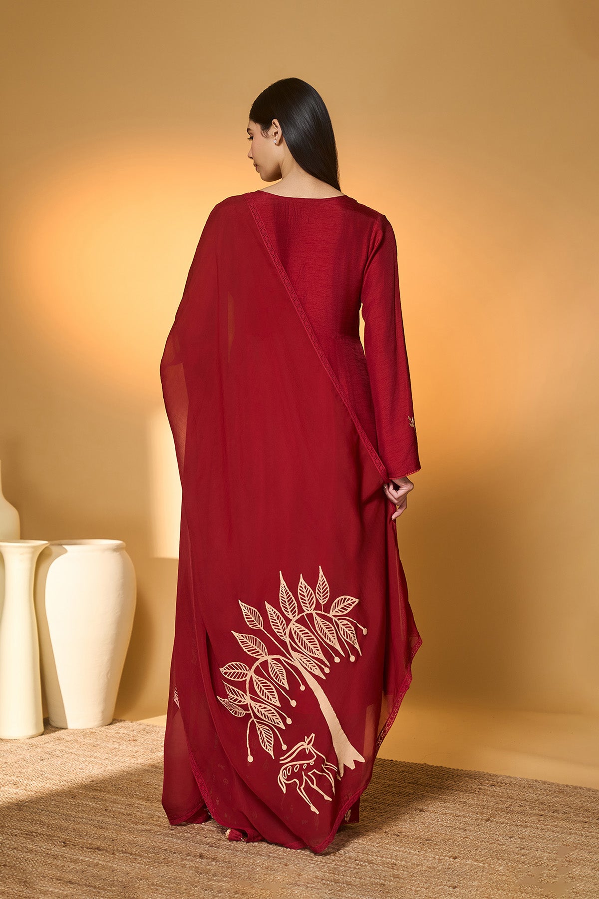 Red Deer Totem Kurta Set