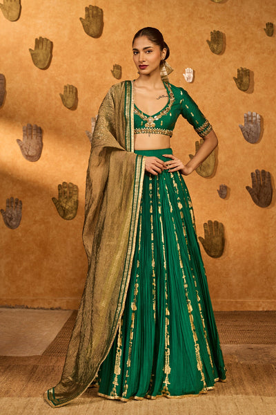 Green Totem Line Lehenga - Ready To Ship