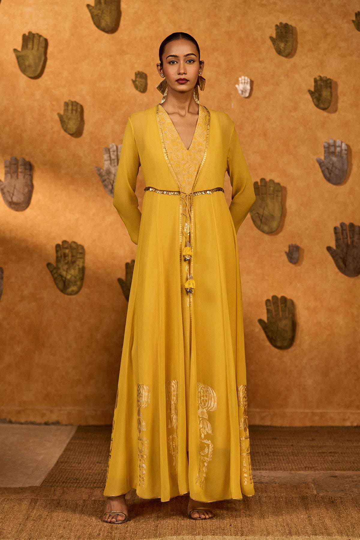 Spiced Ochre Pop Pendant Anarkali Set