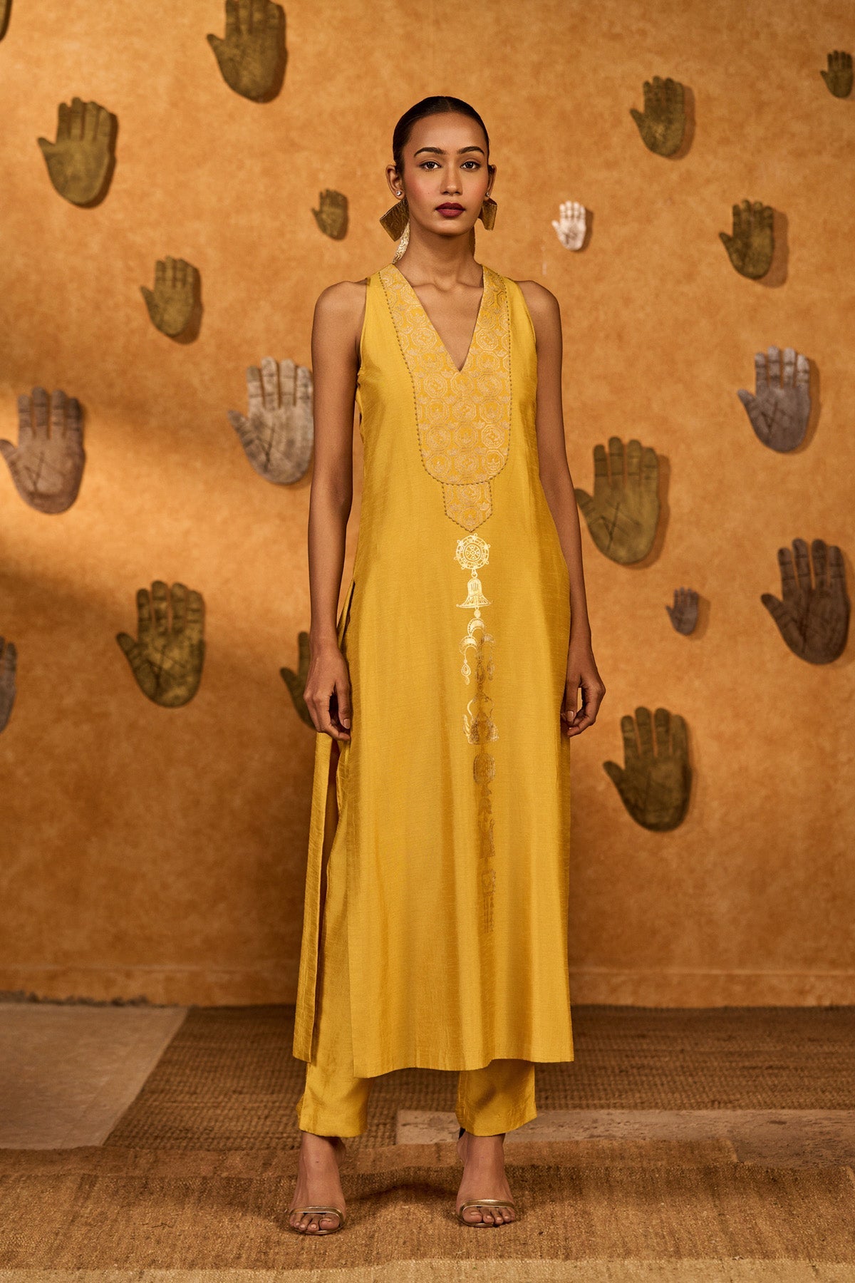 Spiced Ochre Pop Pendant Anarkali Set