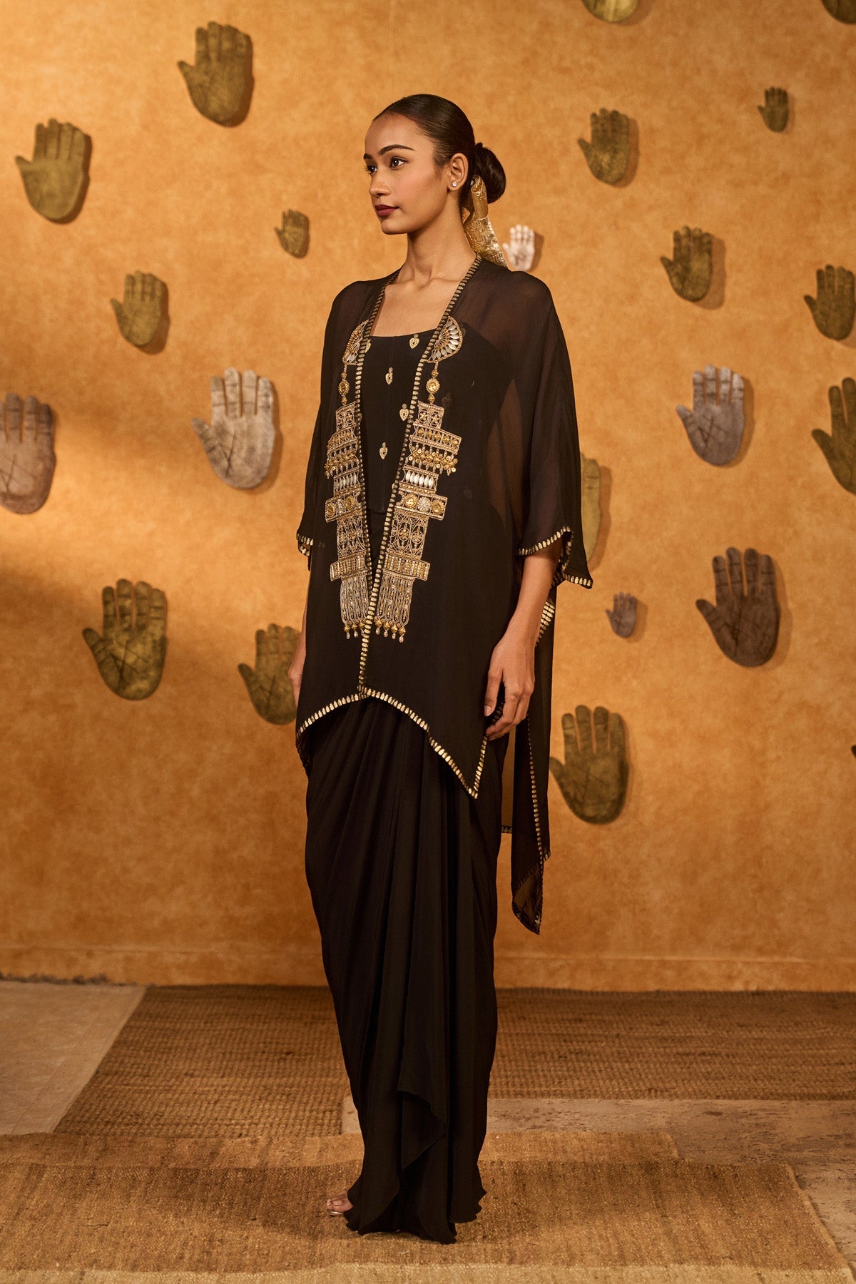 Black Heartbeat Draped Cape Set