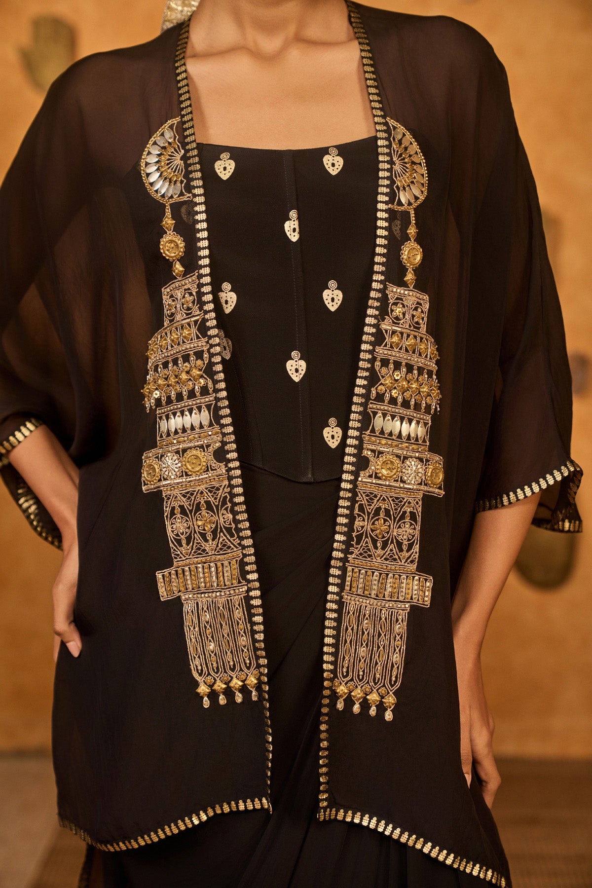 Black Heartbeat Draped Cape Set