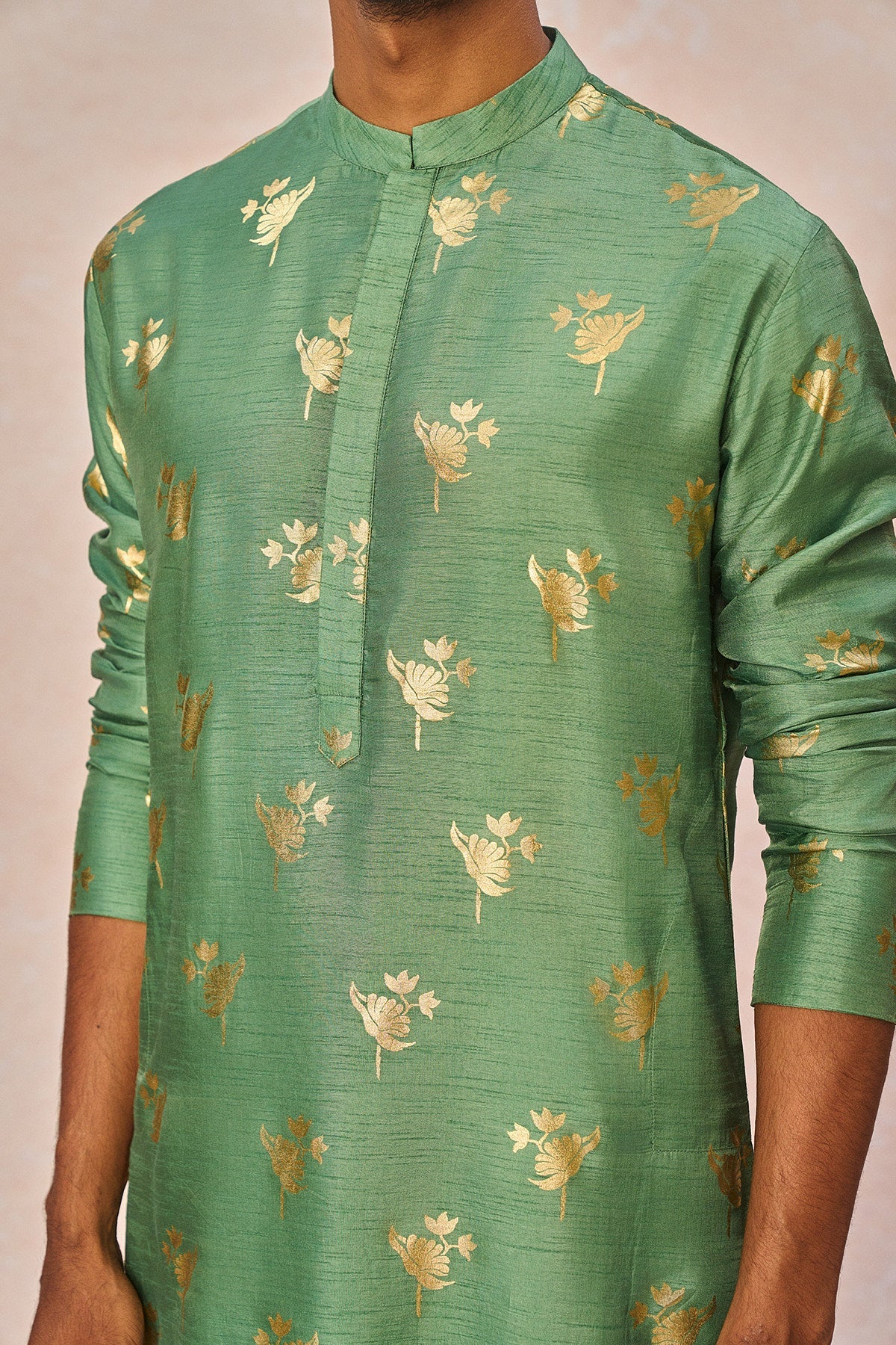 Sage Green Iris Bud Gold Foil Kurta Set