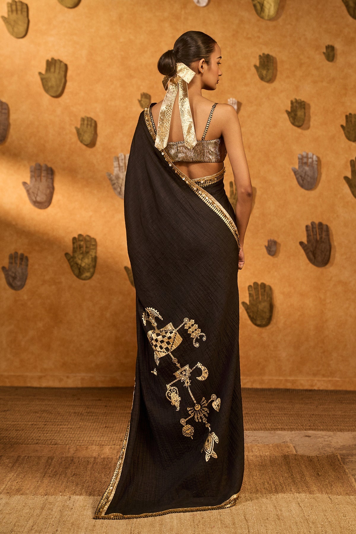 Black Wishdrop Gota Saree