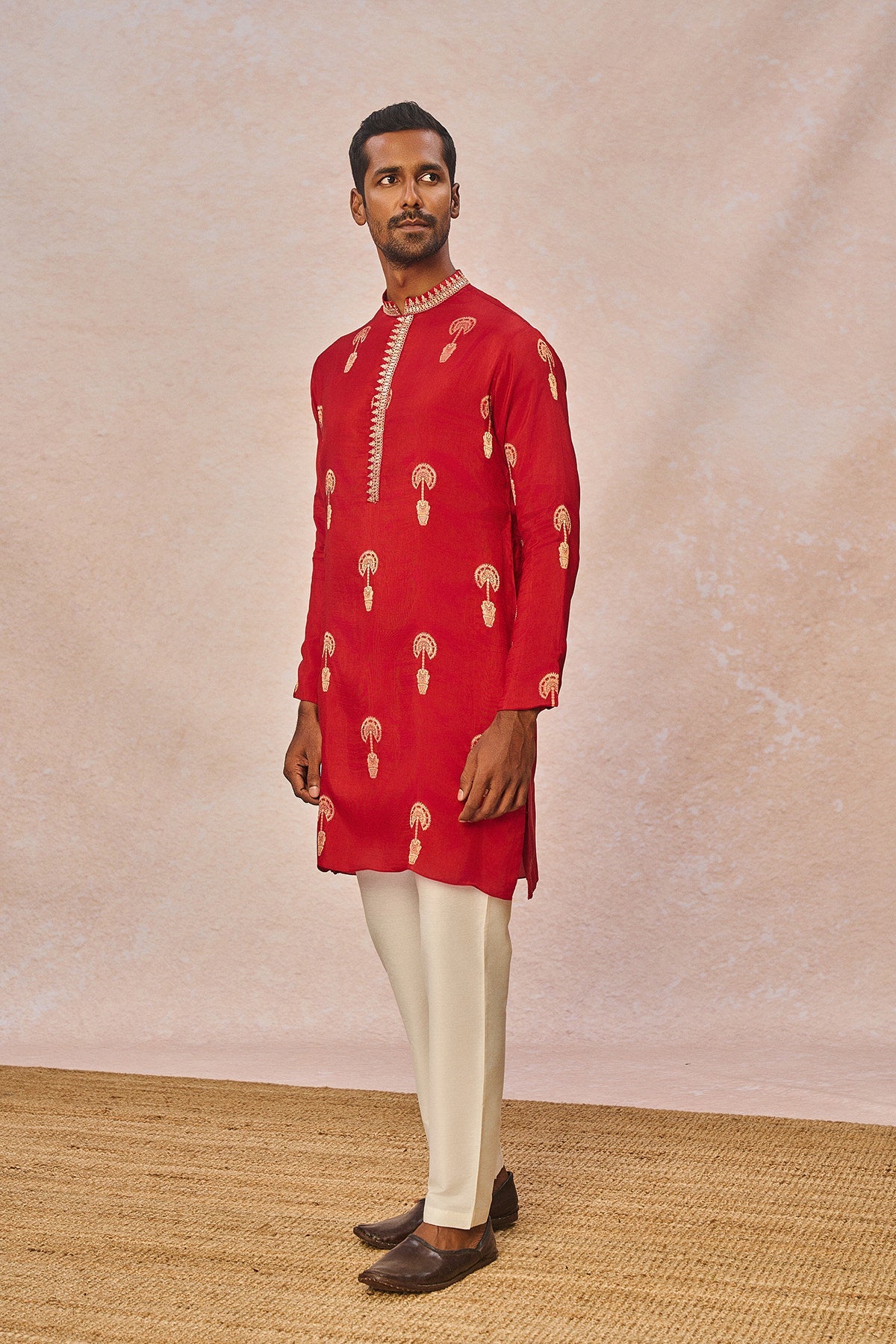 Red Jacquard Kurta Set