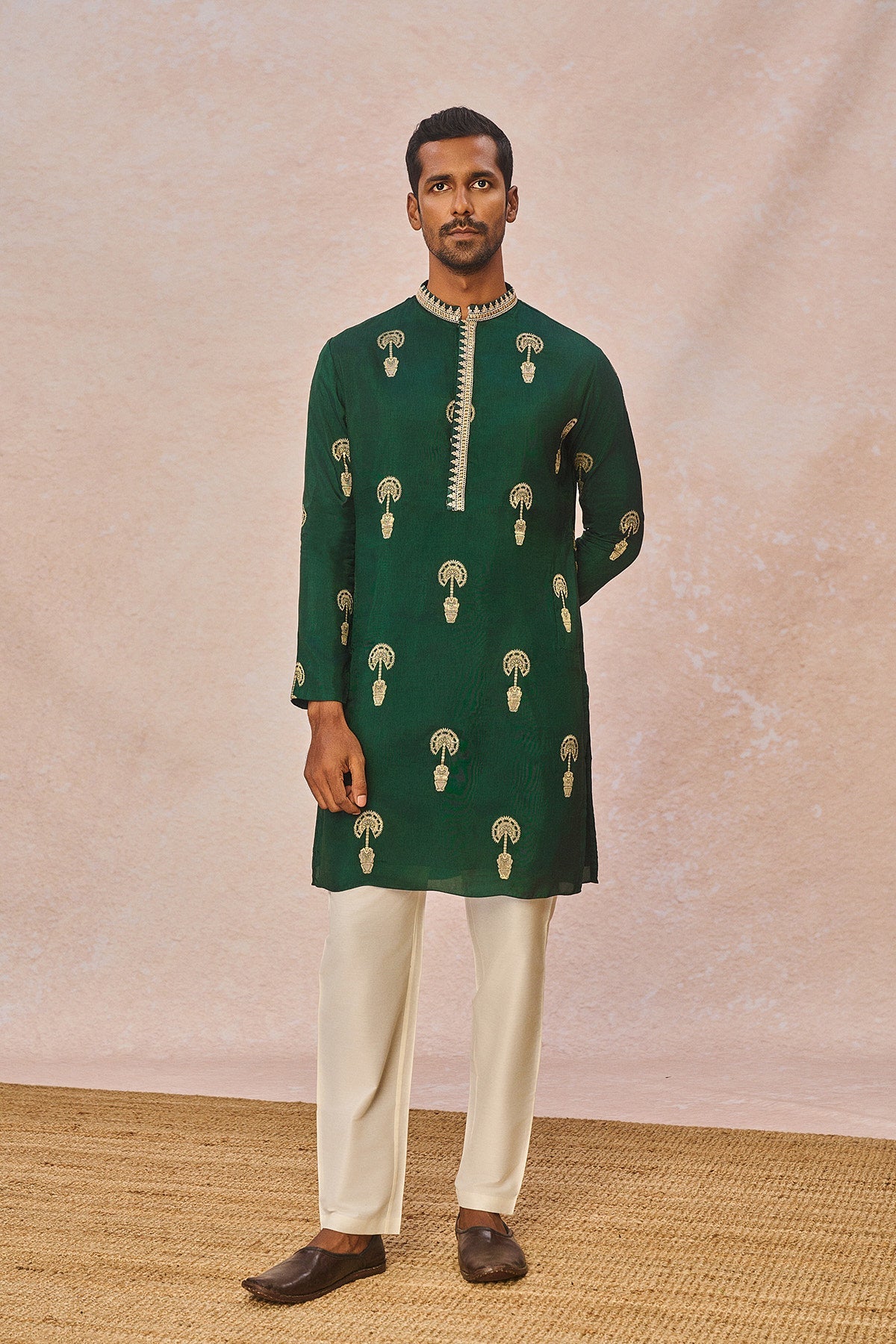 Green Jacquard Kurta Set