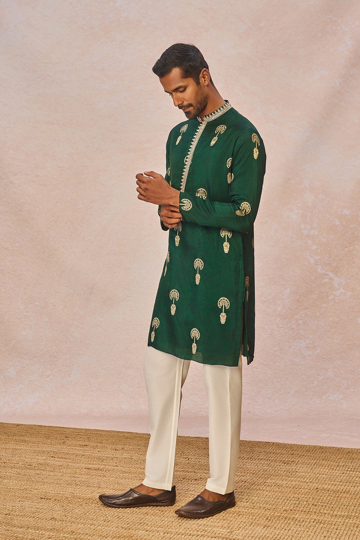 Green Jacquard Kurta Set