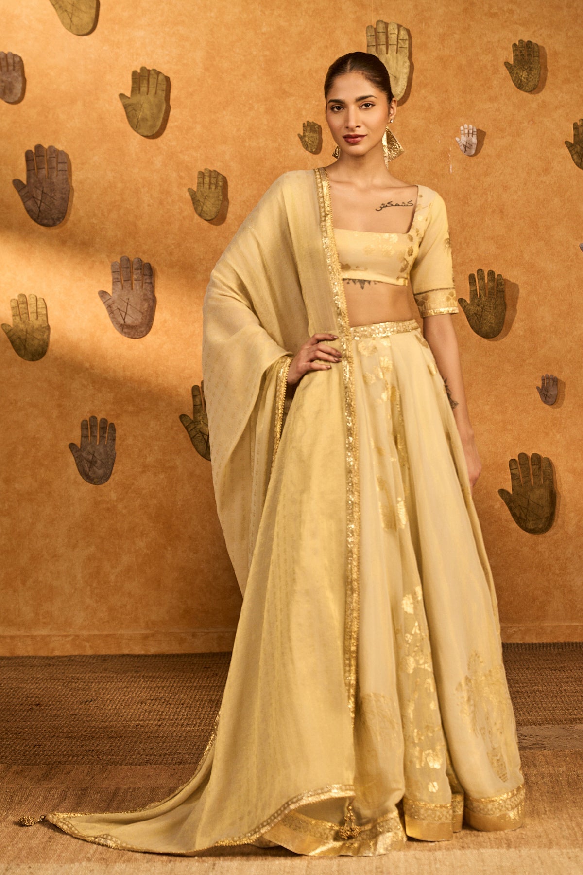Gold Ivory Sakura Tissue Lehenga Set