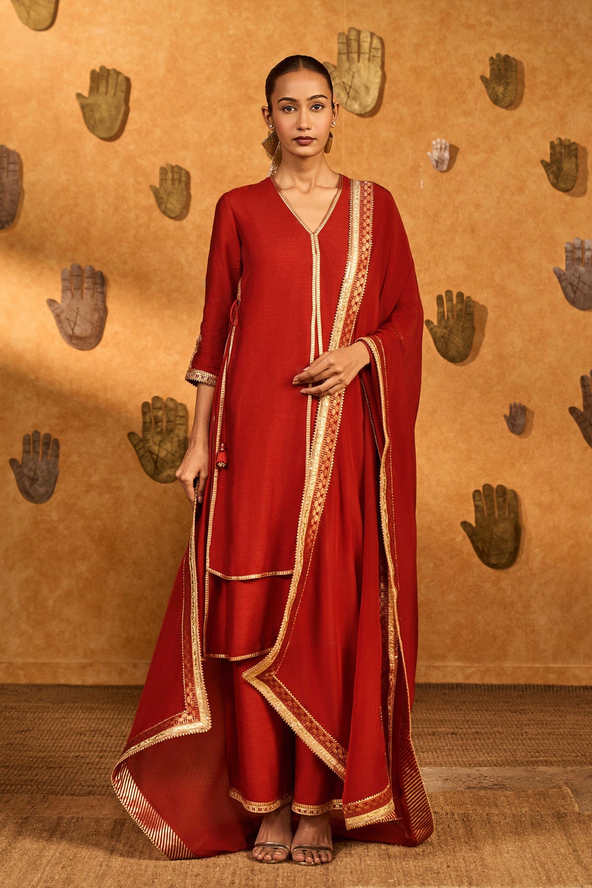 Red Mandarin Sky Kurta Set