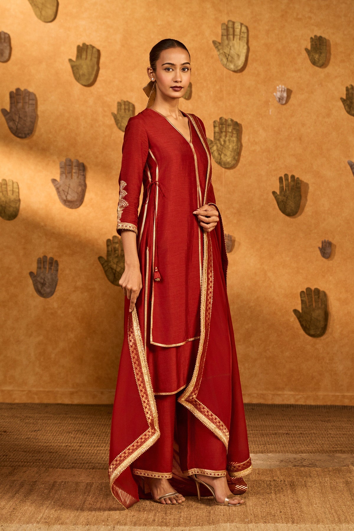 Red Mandarin Sky Kurta Set