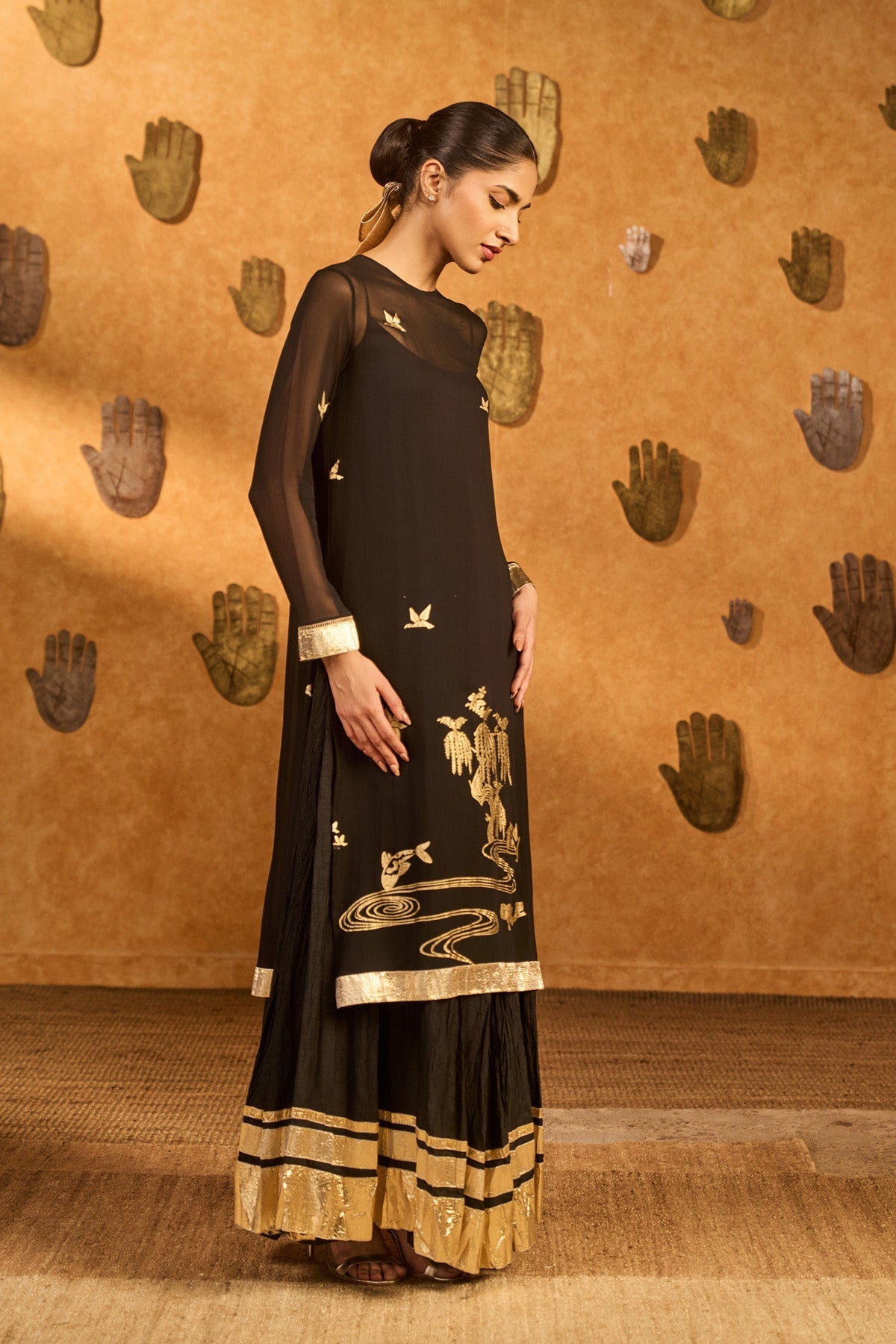 Black Stillwater Bloom Anarkali Set