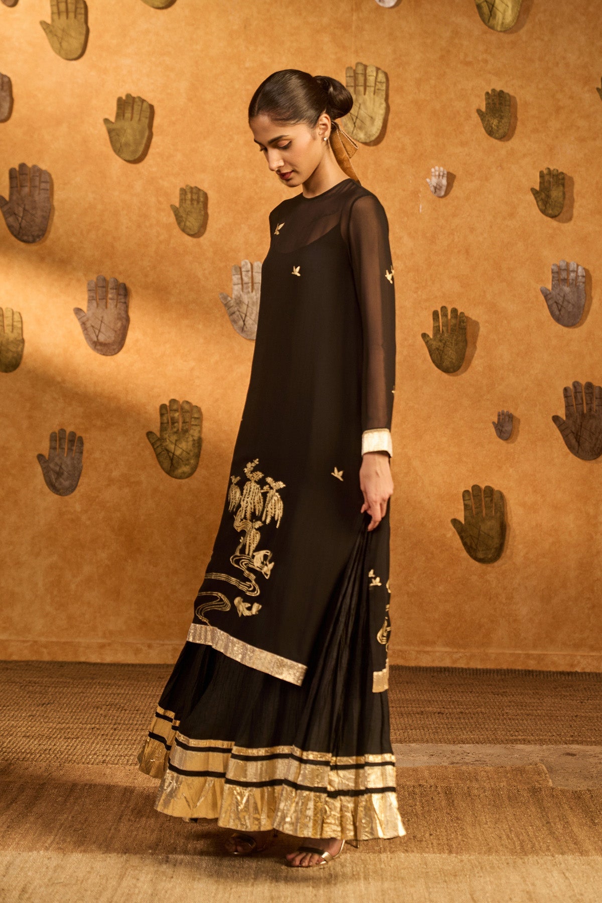 Black Stillwater Bloom Anarkali Set
