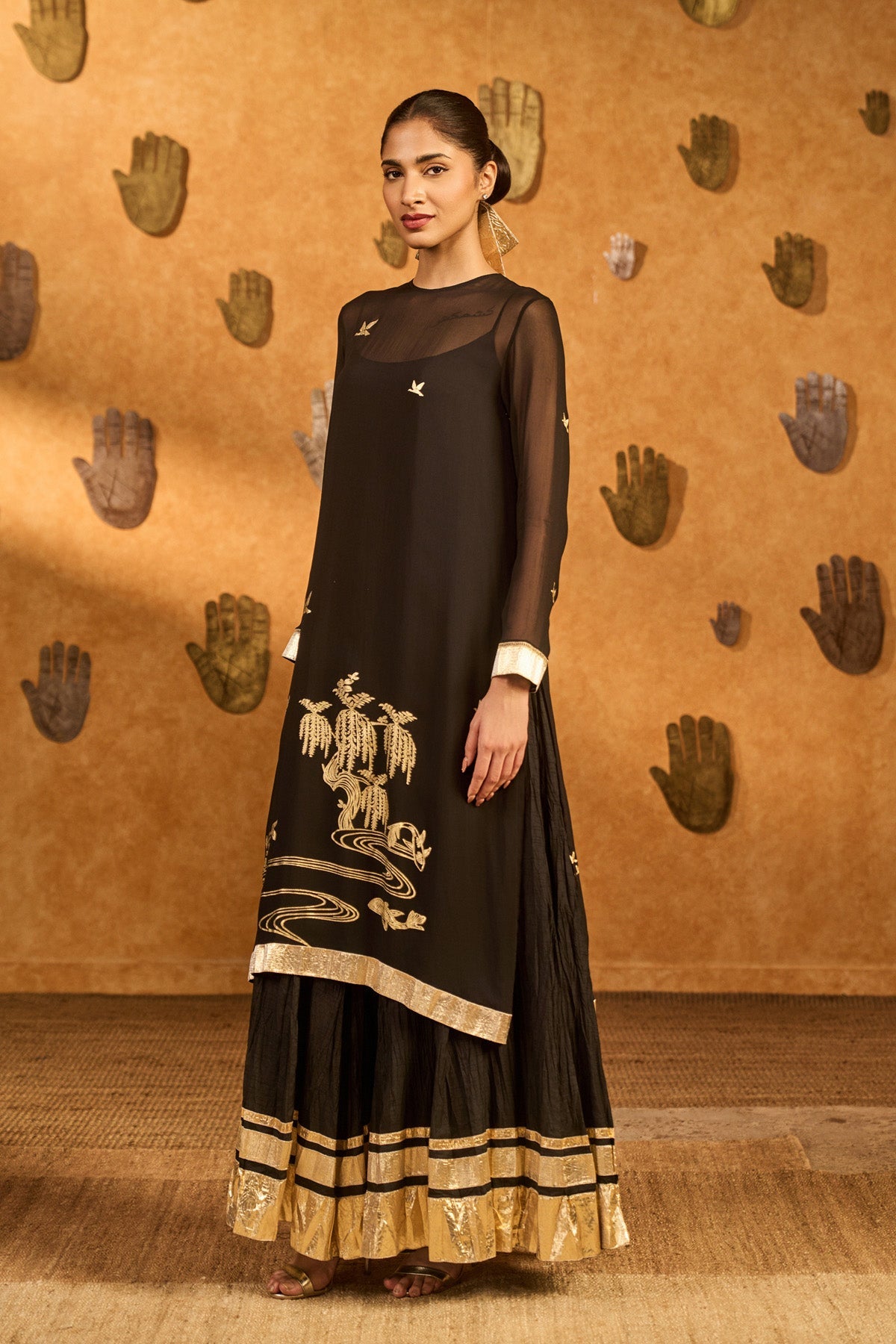 Black Stillwater Bloom Anarkali Set