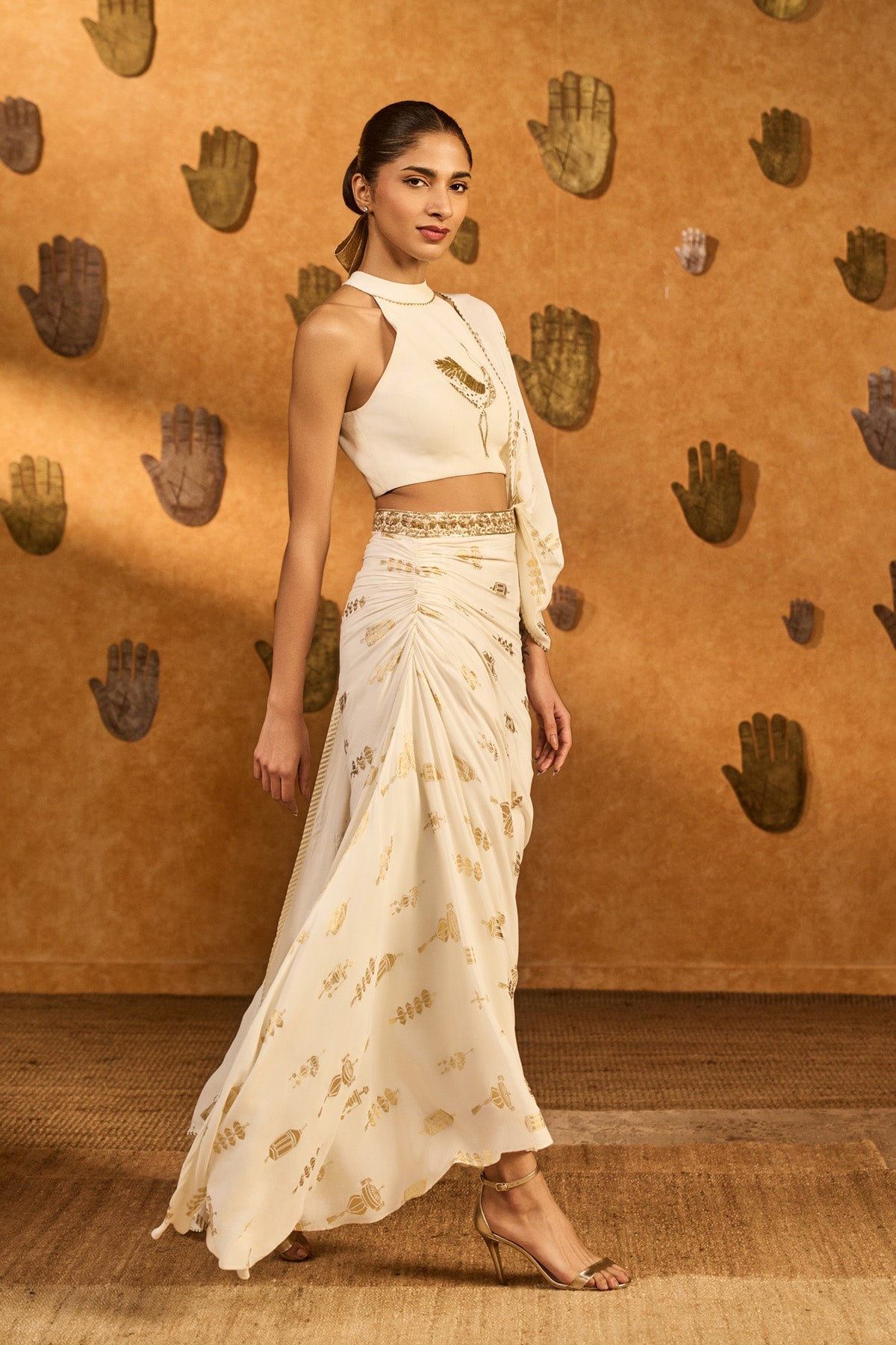 Ivory Soft Lantern Stitched Saree