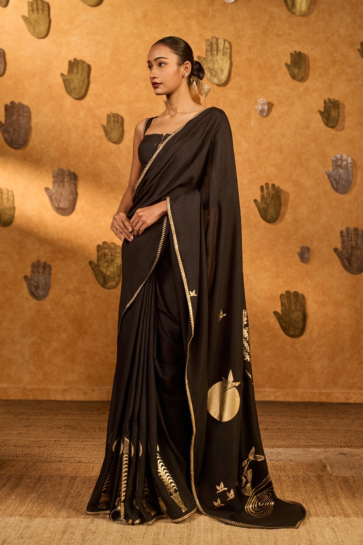 Black Stillwater Bloom Saree