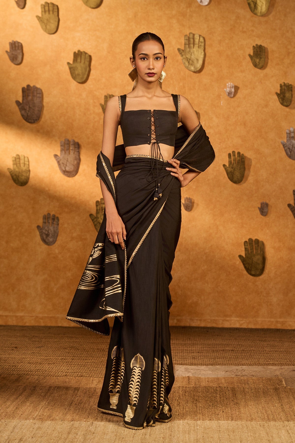 Black Stillwater Bloom Saree