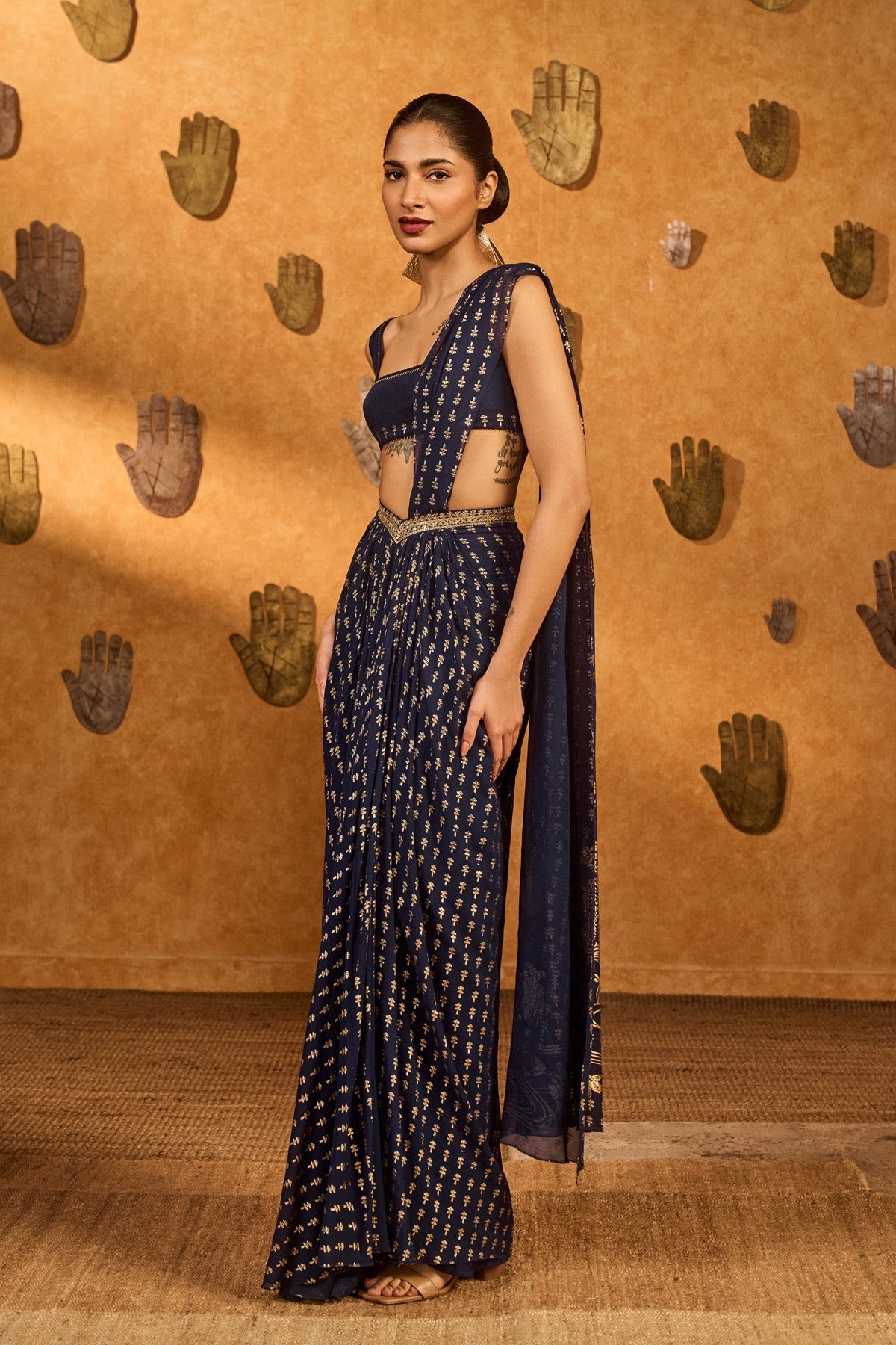 Navy Blue Snow Light Stitched Saree