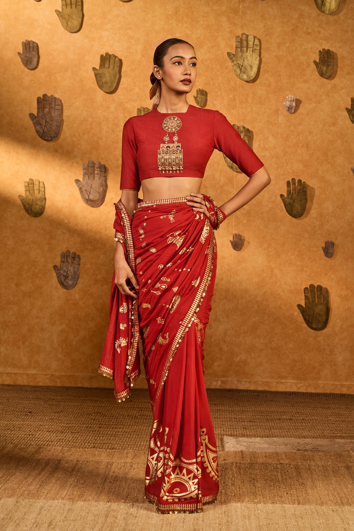 Red Crushed Folkstone Saree