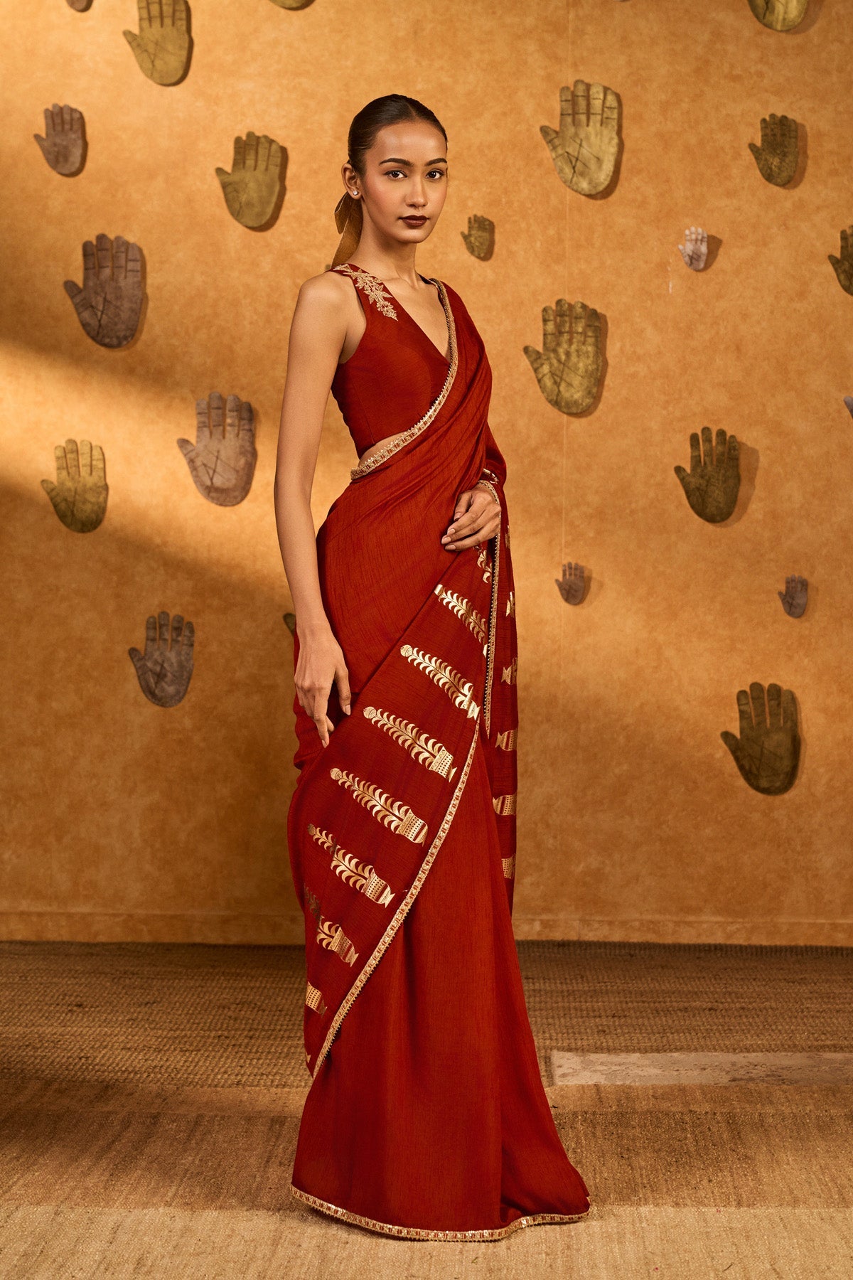 Red Fern Flame Saree