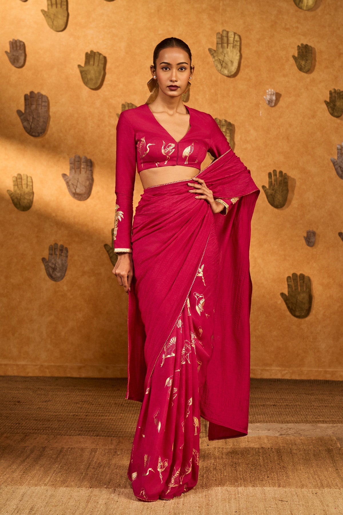 Pink Crane Dawn Saree