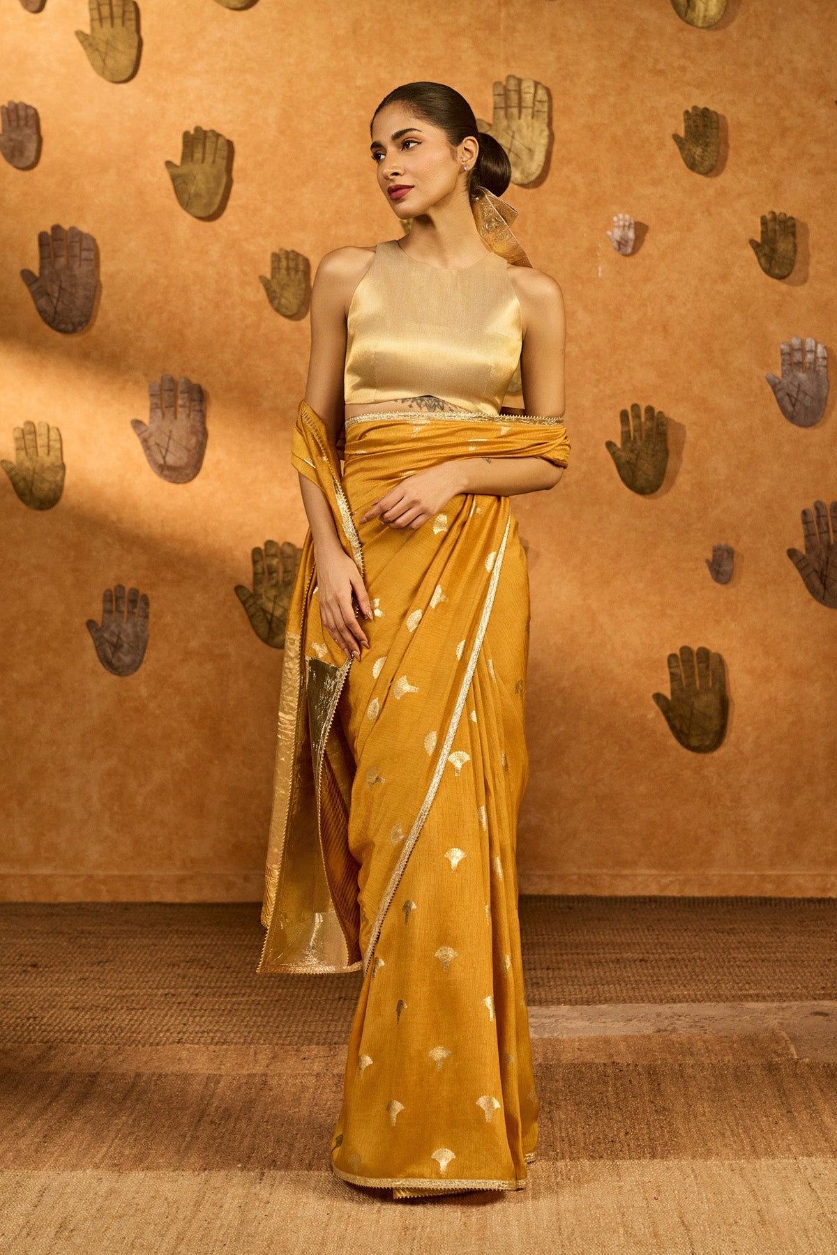 Ochre Tea Blossom Saree