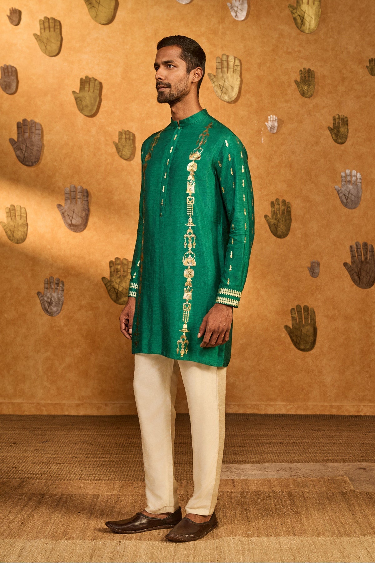 Green Totem Lines And Pot Menswear Kurta Set