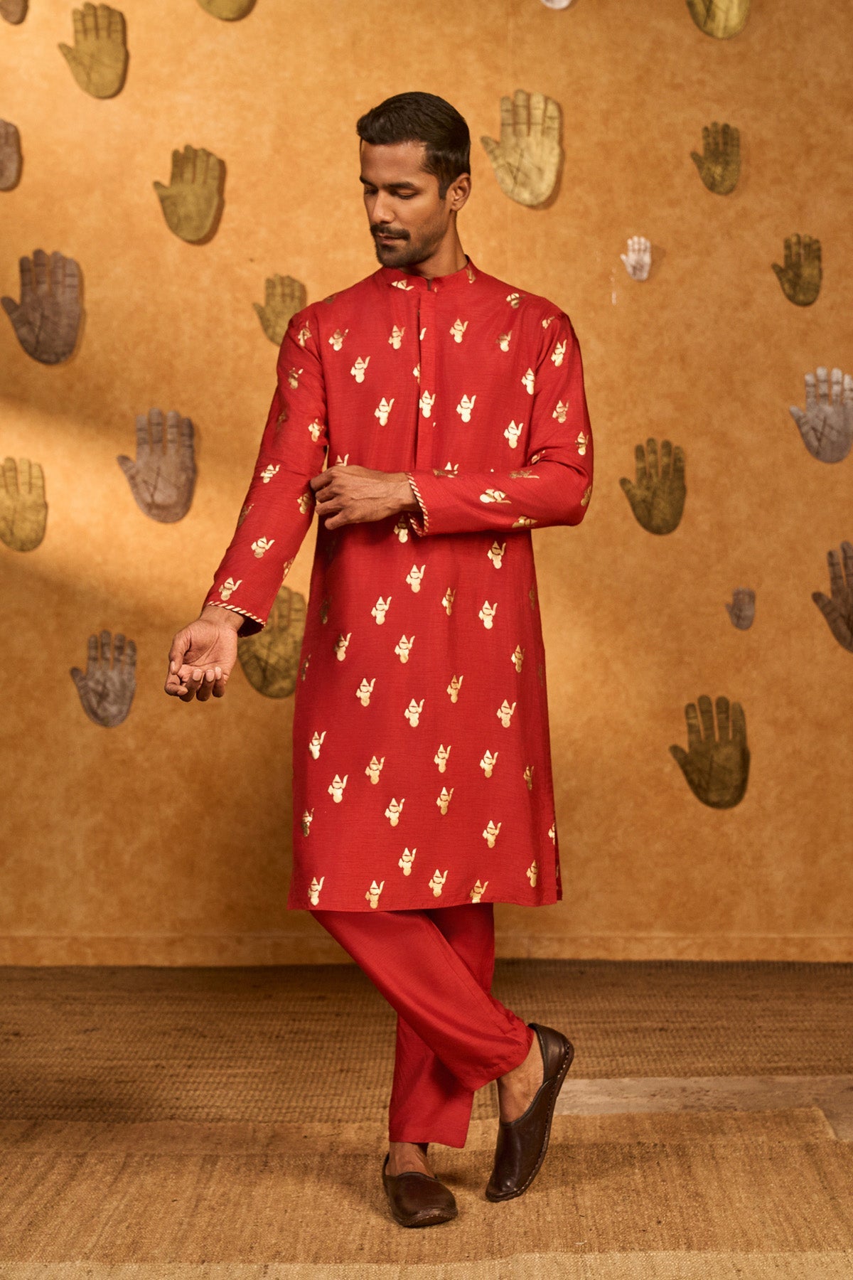 Red Whispering Leaf Kurta Set