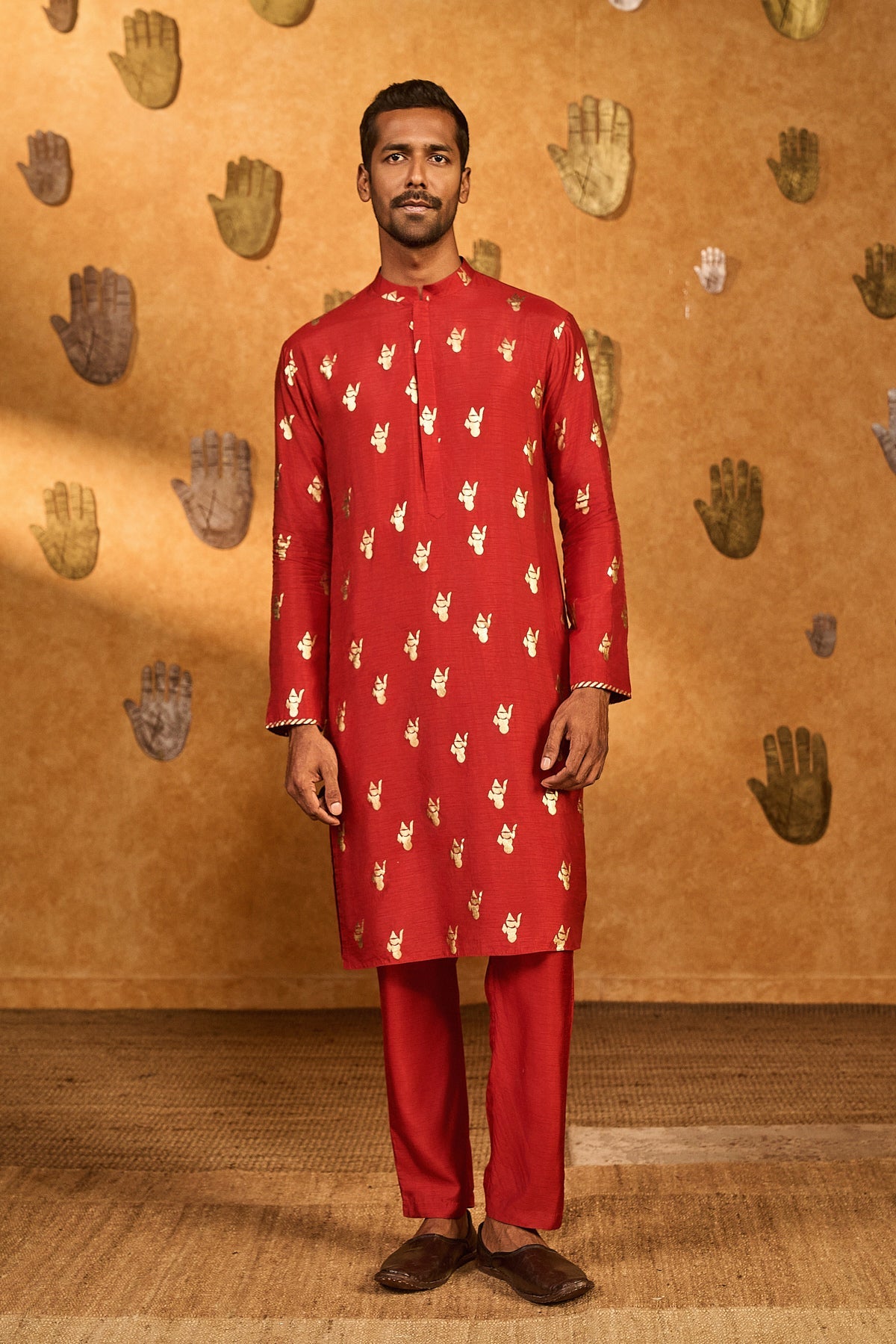 Red Whispering Leaf Kurta Set