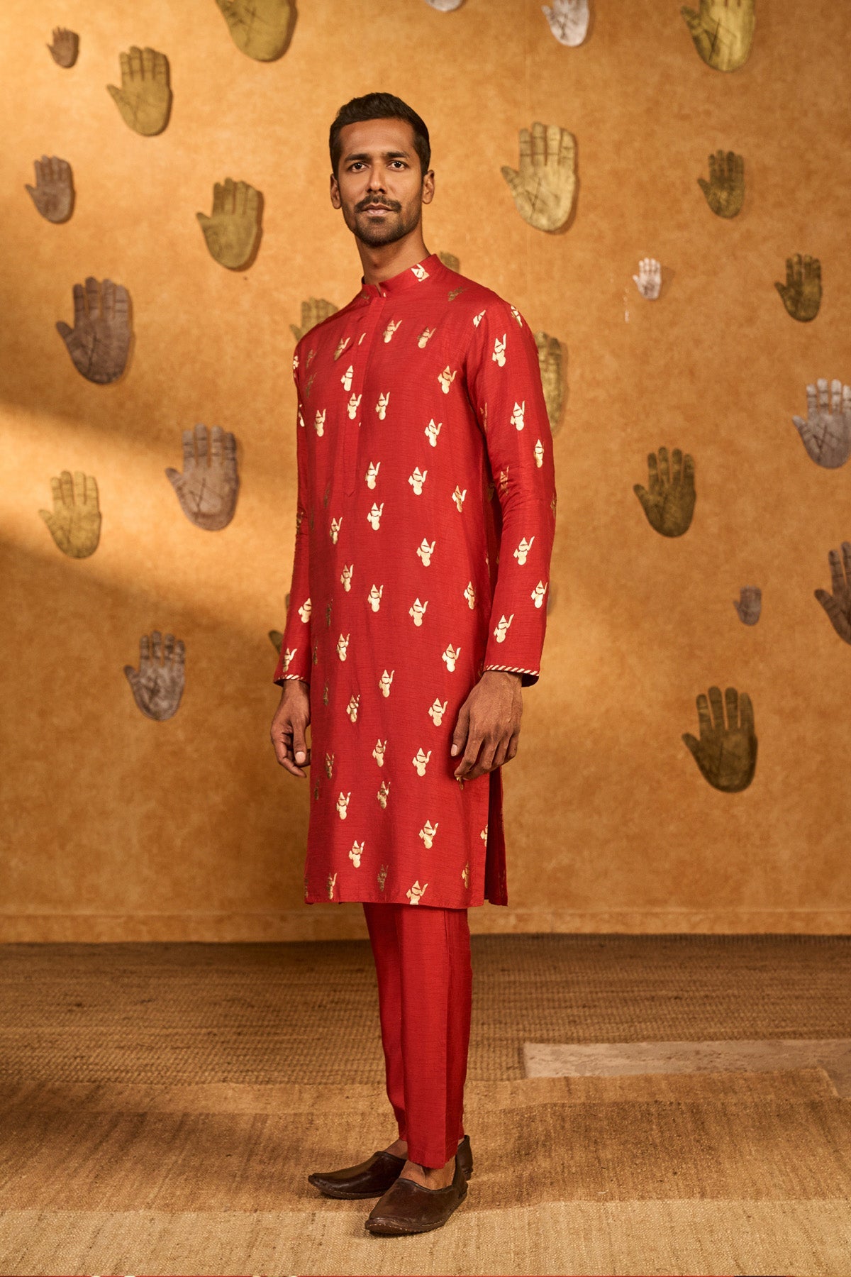 Red Whispering Leaf Kurta Set