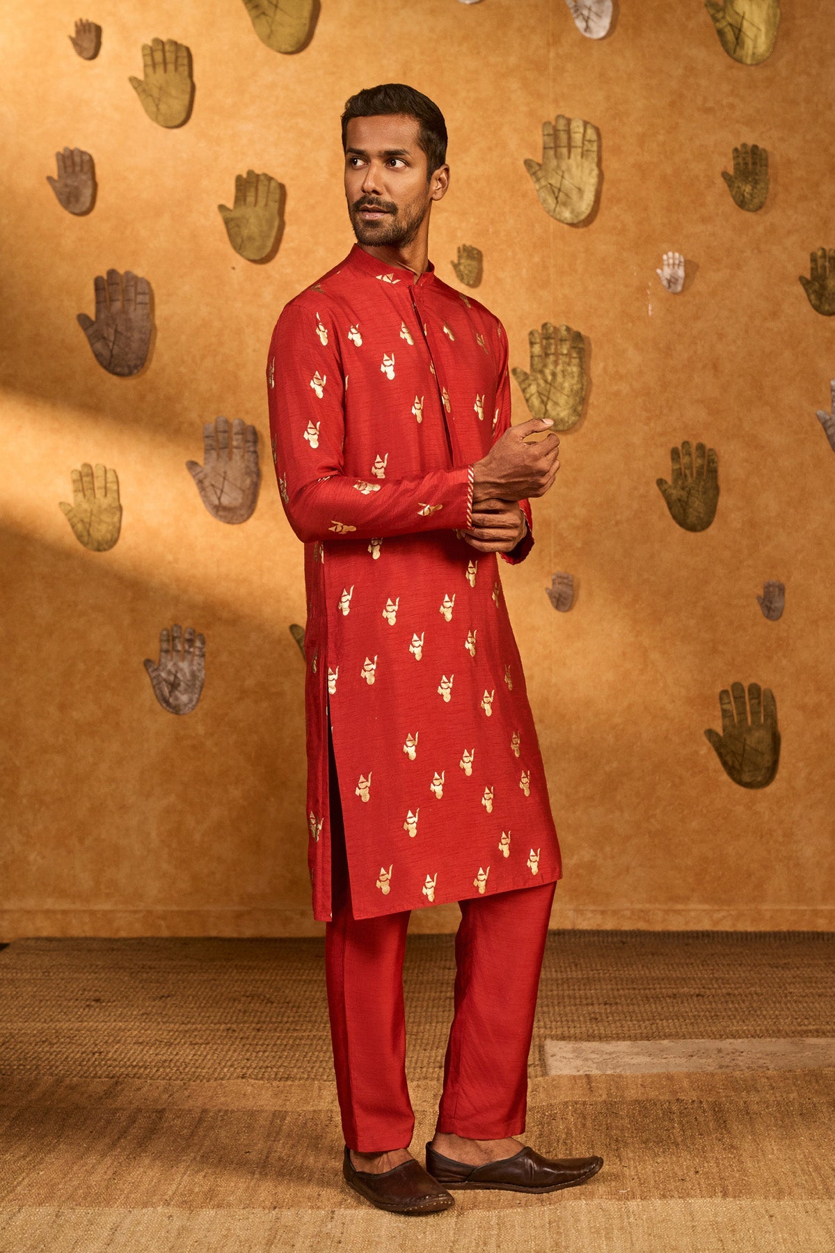 Red Whispering Leaf Kurta Set