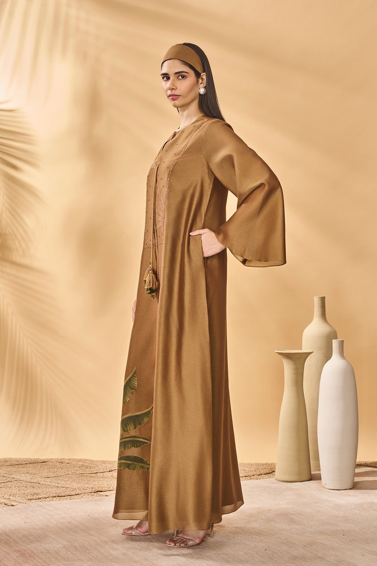 Tan Trellis Palm Kaftan