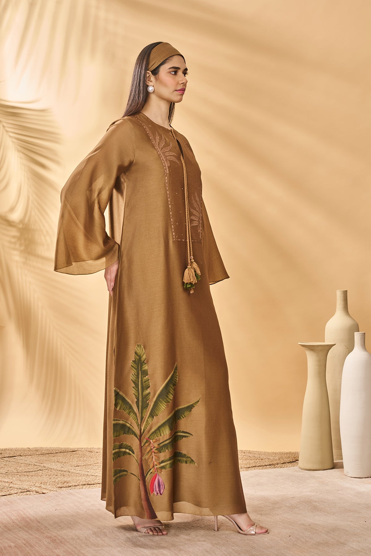 Tan Trellis Palm Kaftan