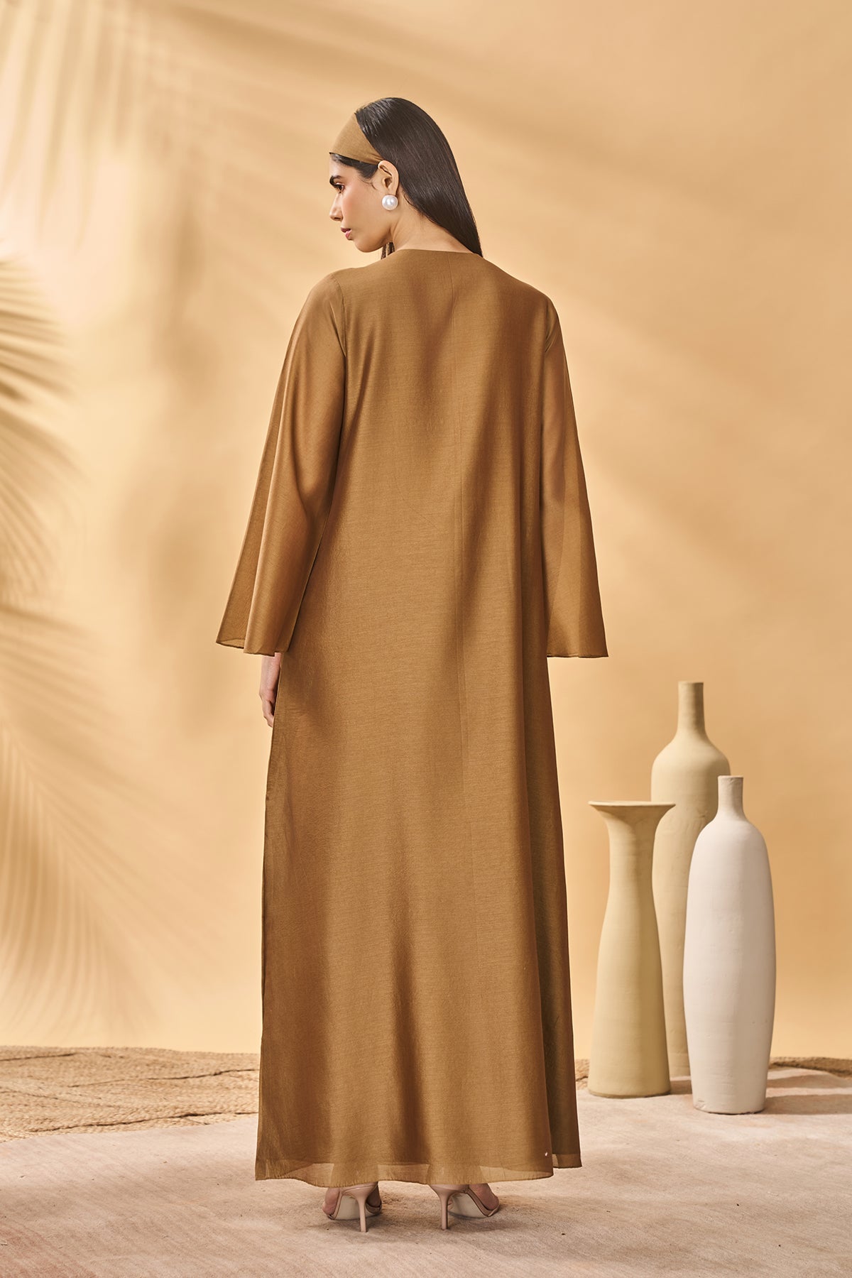 Tan Trellis Palm Kaftan