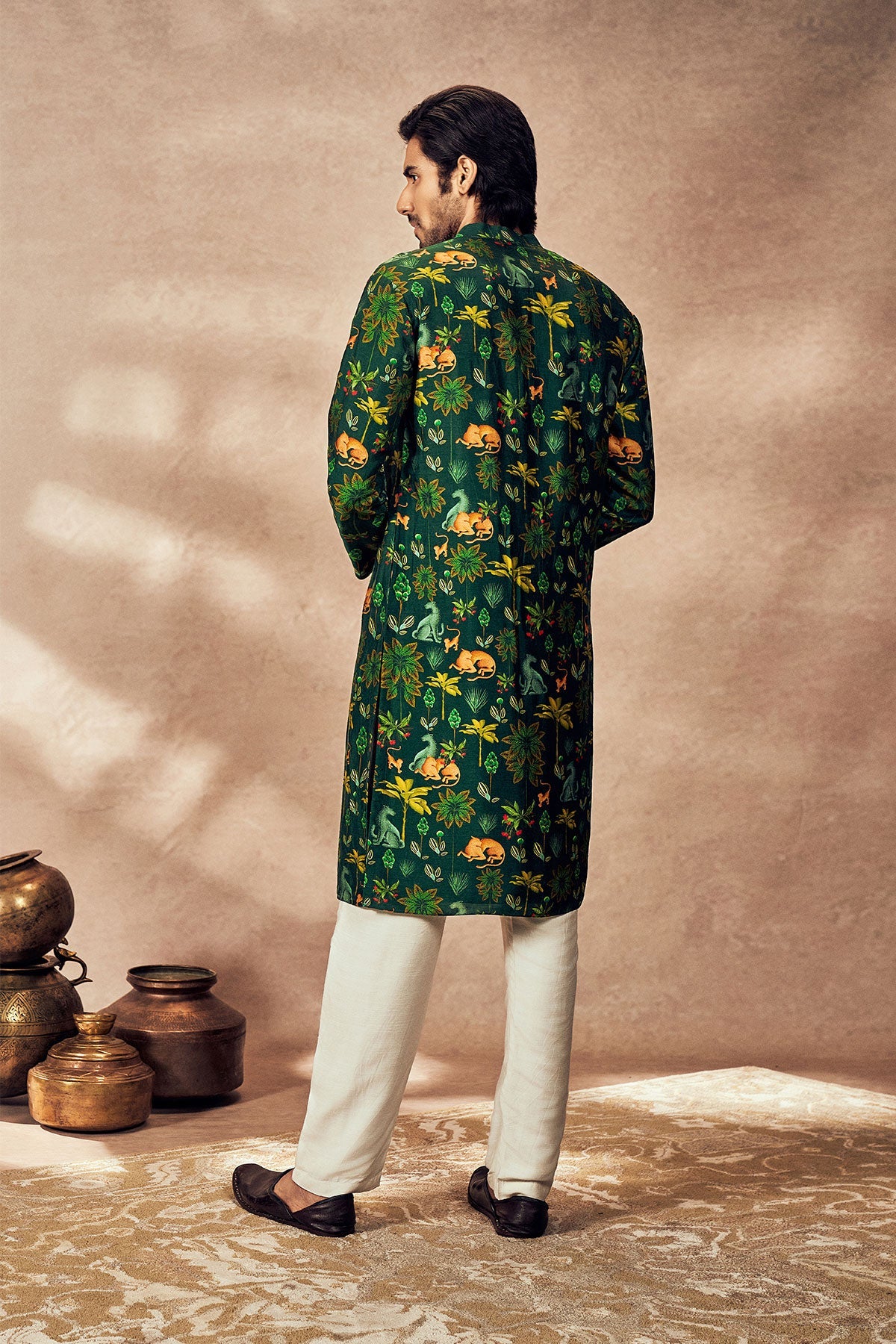 Green Tropical Rhapsody Kurta With Ivory Pants