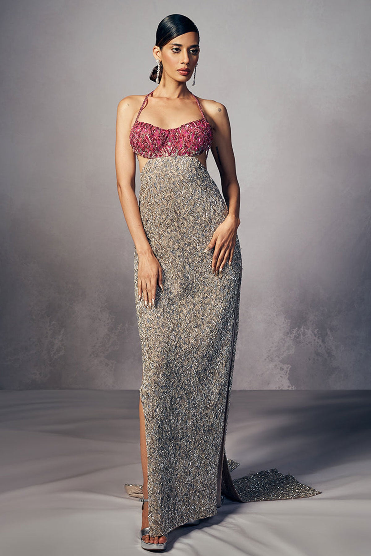 Cecile Bridal Column Gown With Coat Tails