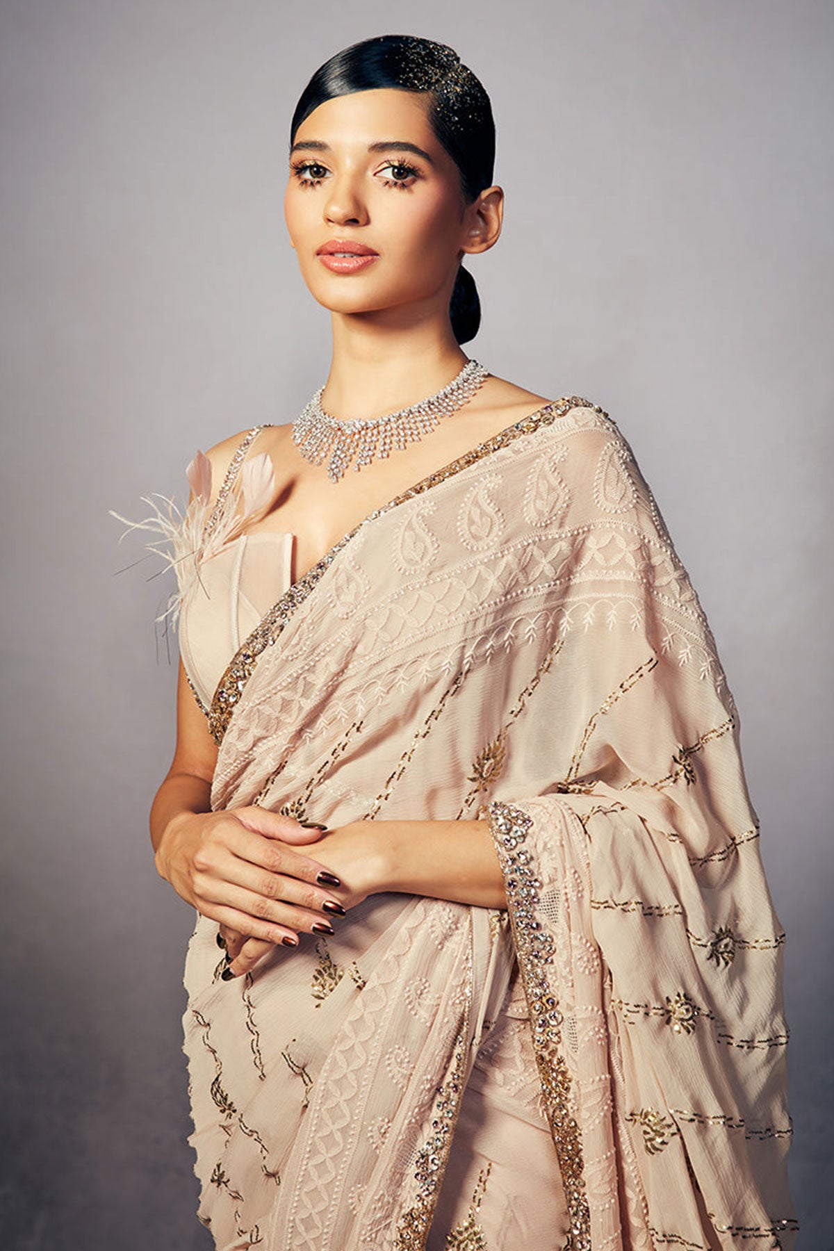 Ella Chikankari Kamdani Saree Set