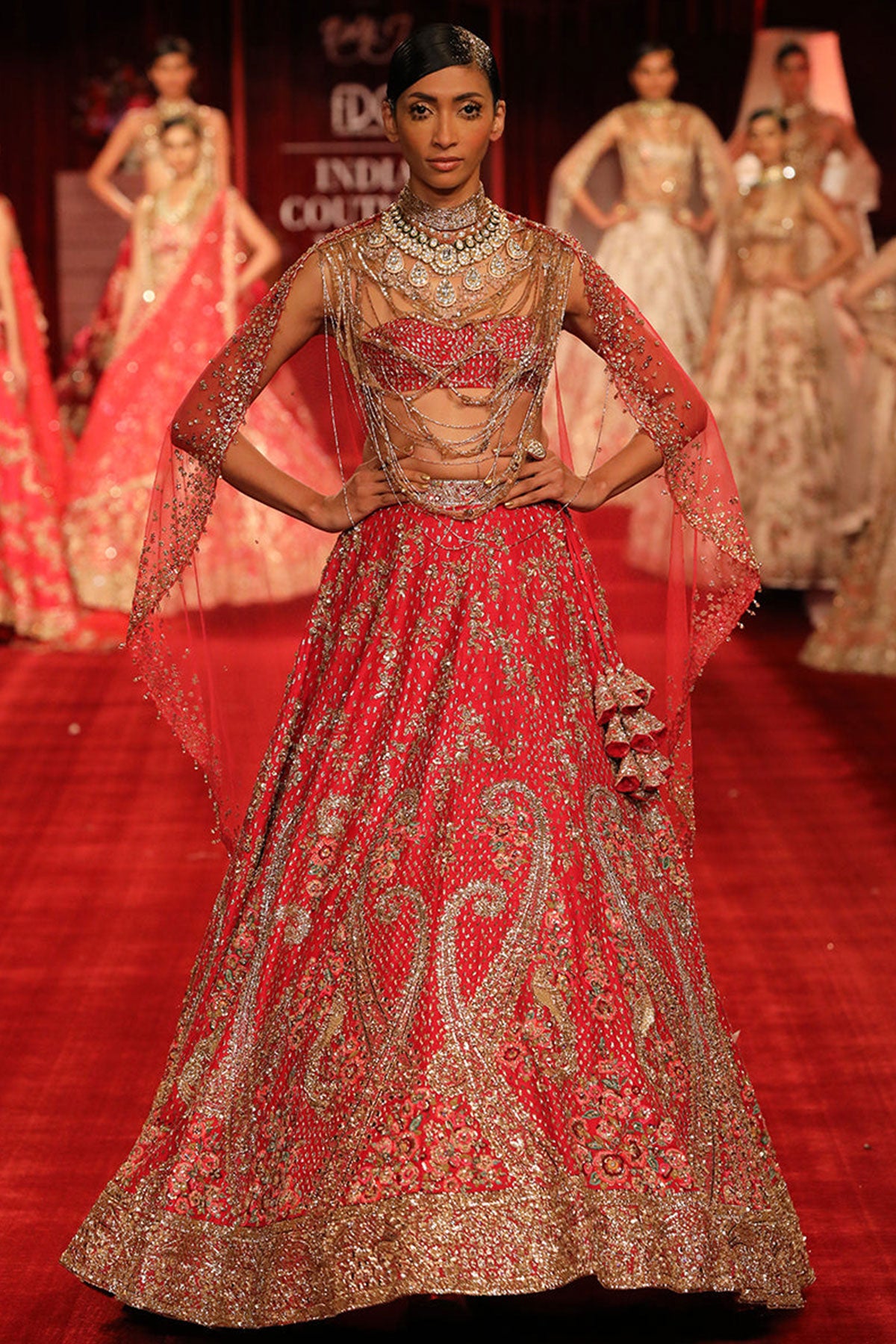 "Maya" Carmine Red Paisley Bridal Lehenga Set
