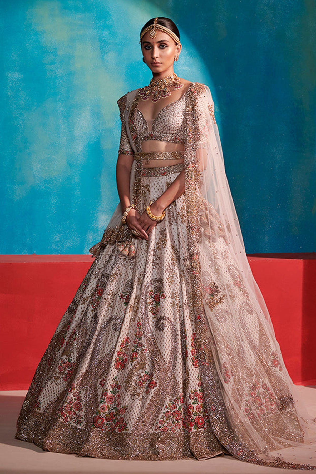 "Maya" Heavenly Pink Paisley Bridal Lehenga Set