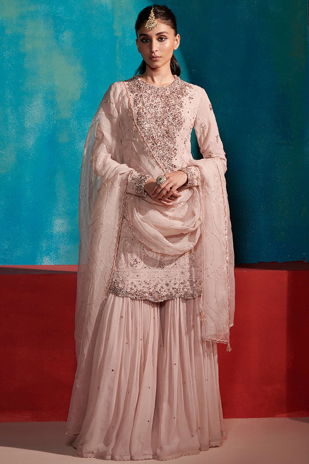 "Snow Rose" Kurta And Sharara Set