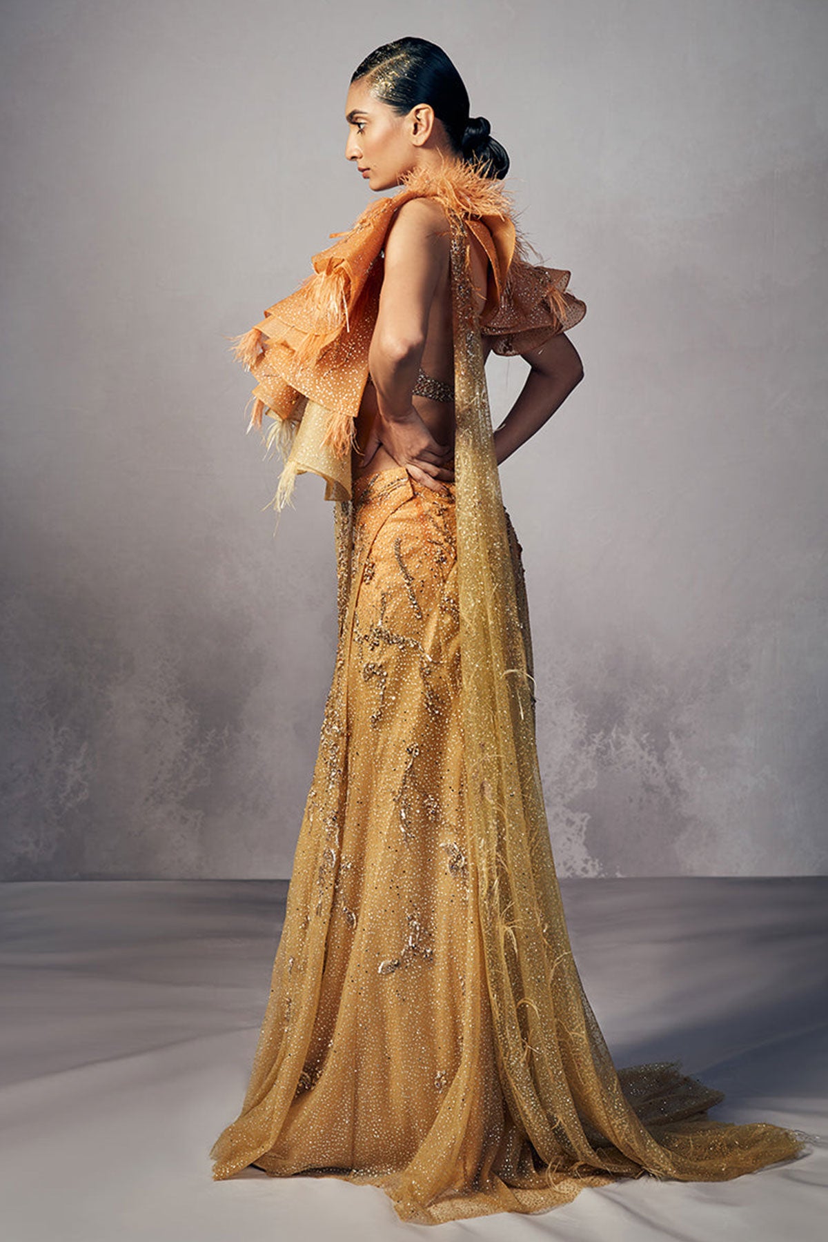 "Arwen" Shimmer Tulle Ruffled Drape Saree