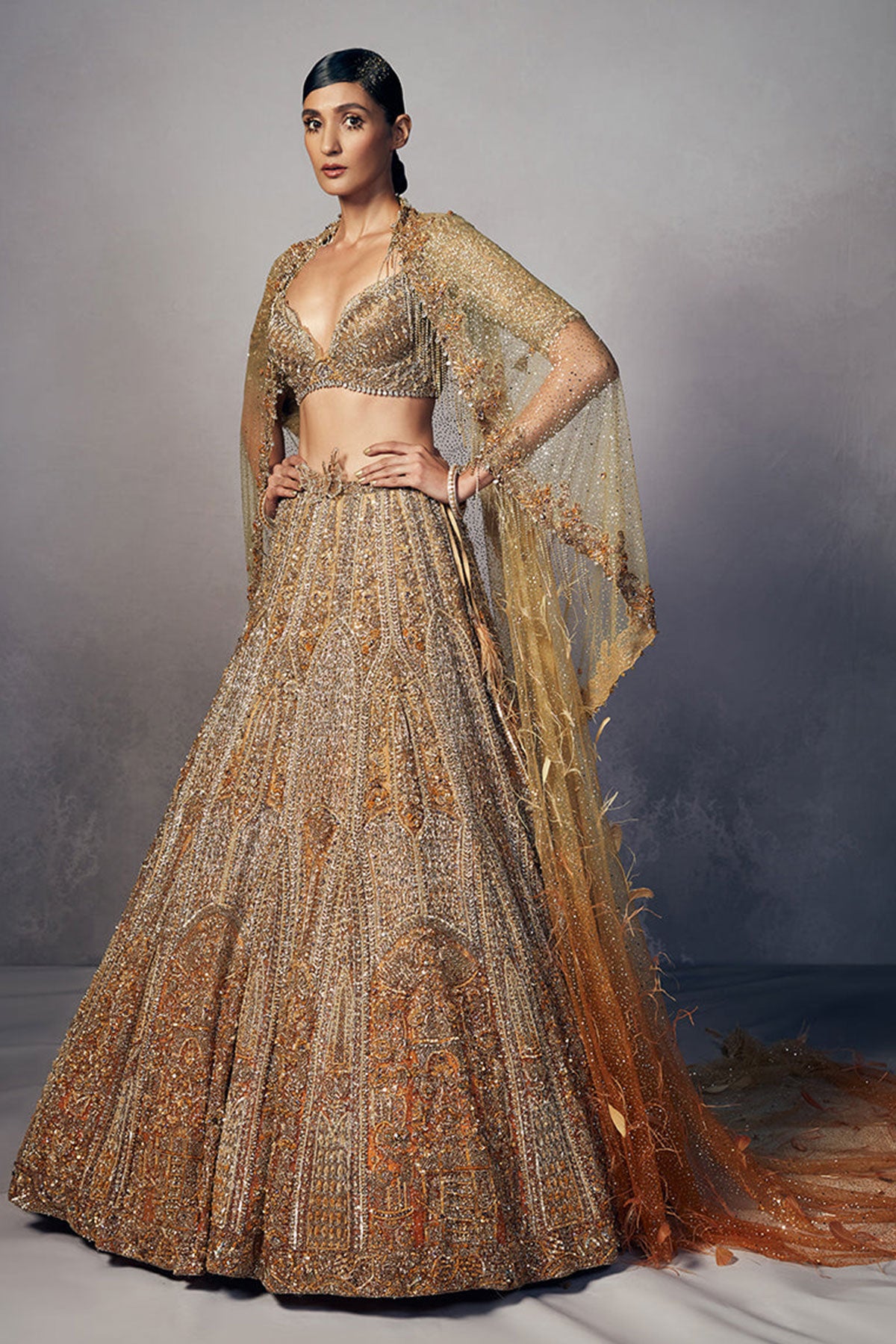 "Emma" Shimmer Tulle Bridal Lehenga & Cape Set