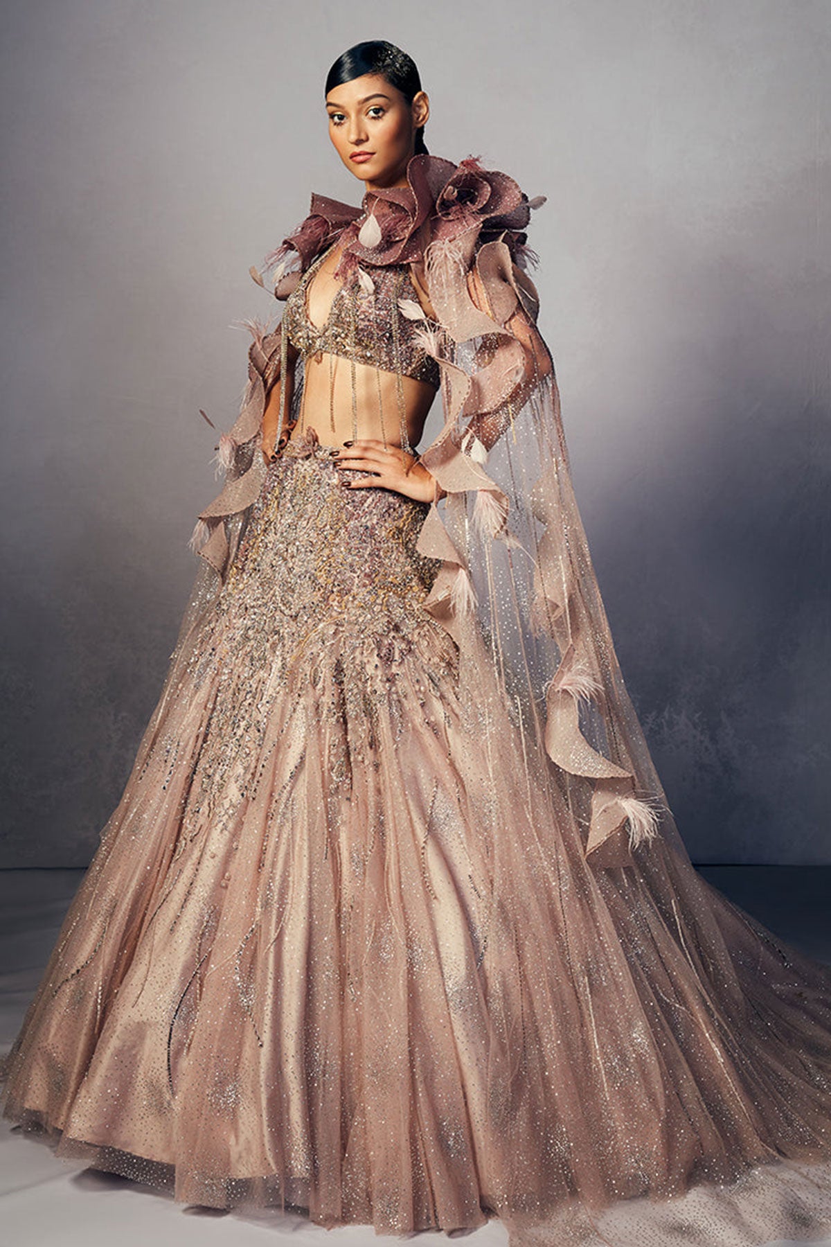 "Nina" Shimmer Tulle Lehenga Cape Set