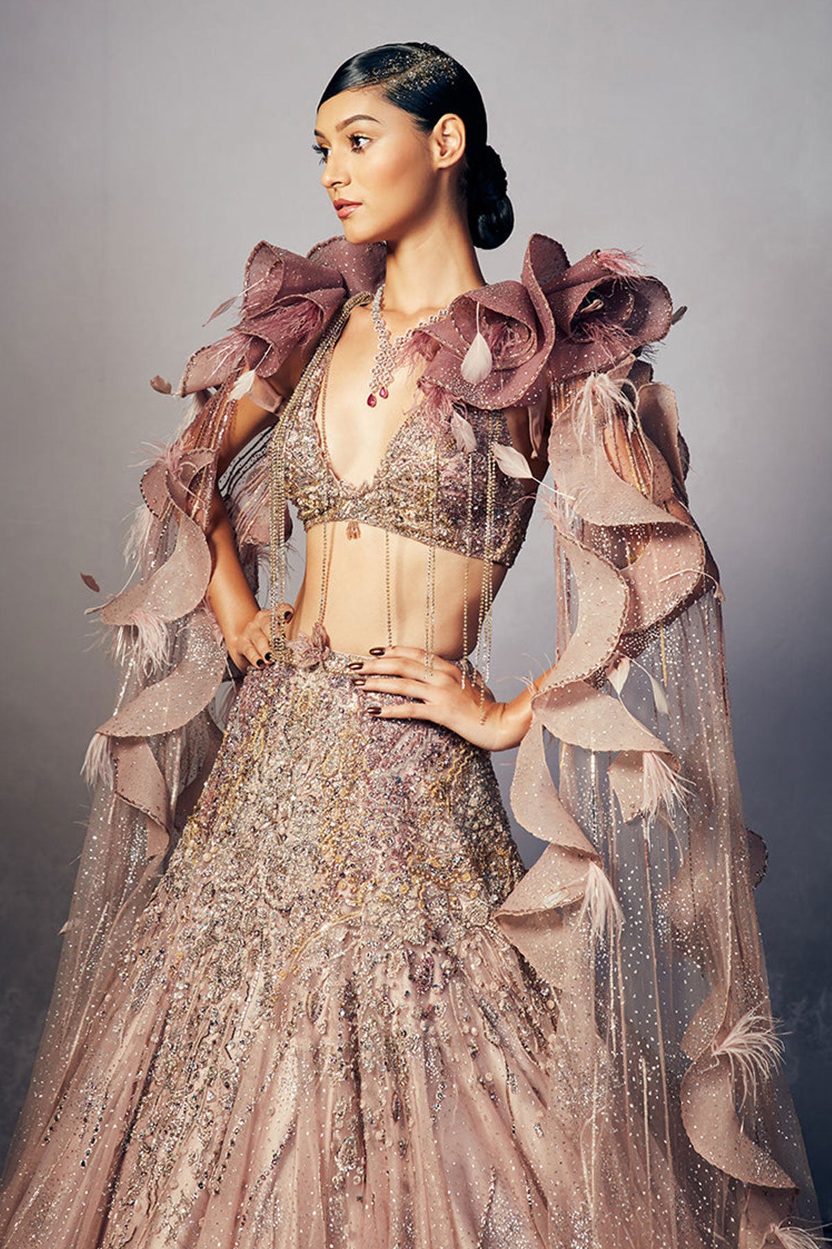 "Nina" Shimmer Tulle Lehenga Cape Set