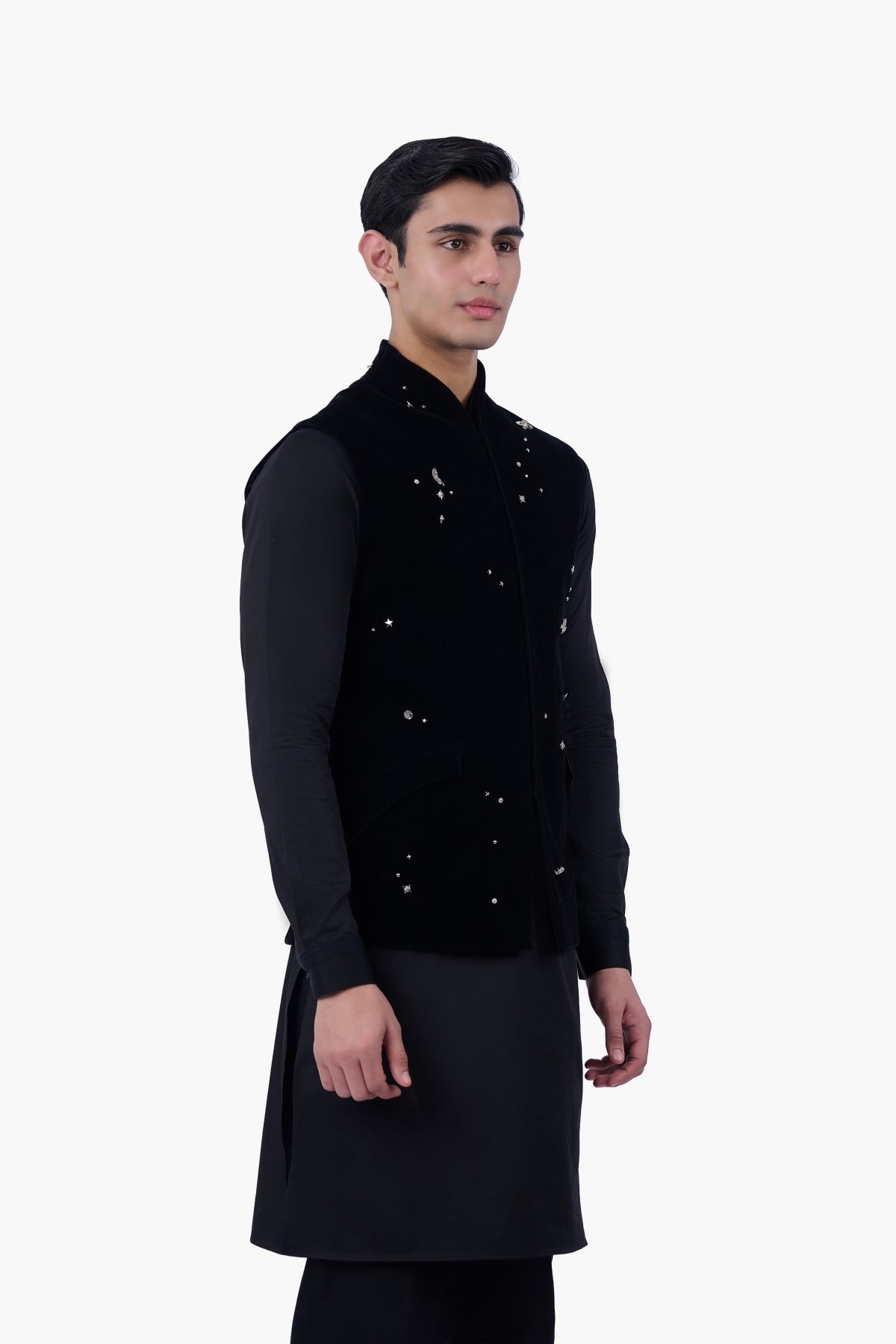 Black Velvet Constellation Nehru Jacket