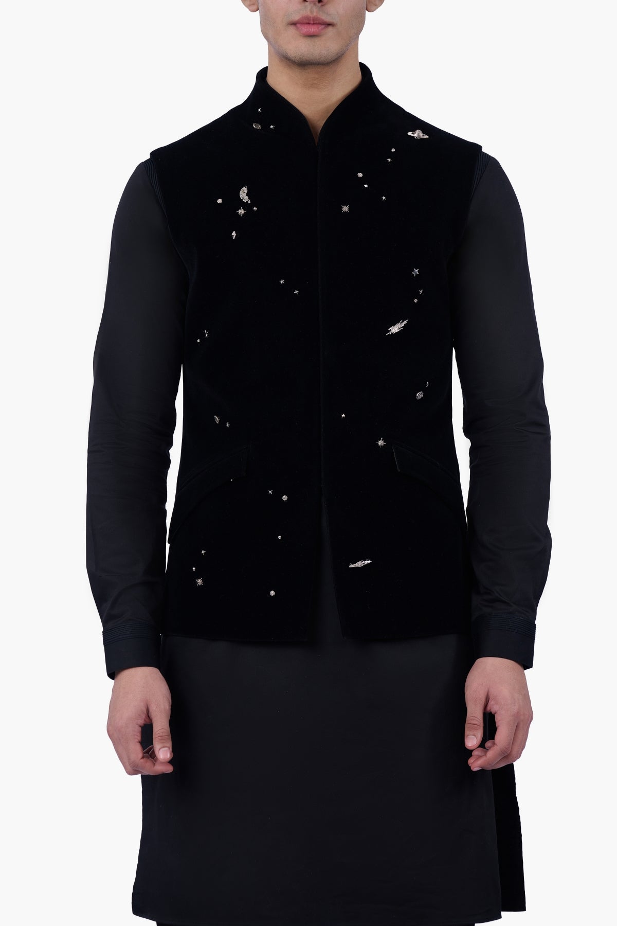 Black Velvet Constellation Nehru Jacket