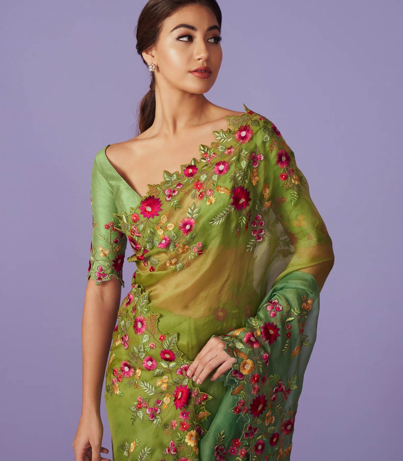 MULTI THREAD WORK SAREE SET